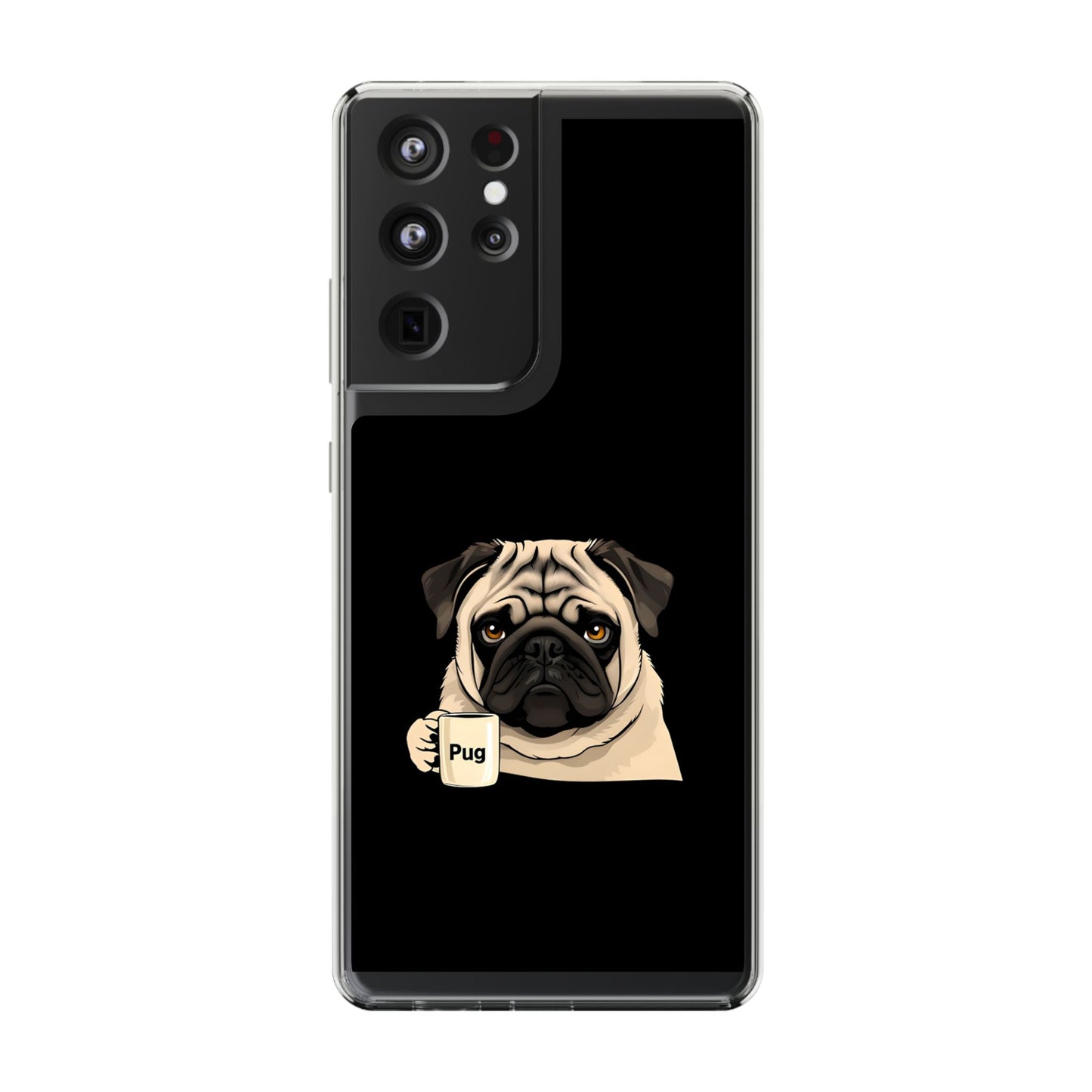 Pug Dog Clear Case with Coffee Mug Design - Cute Phone Cover