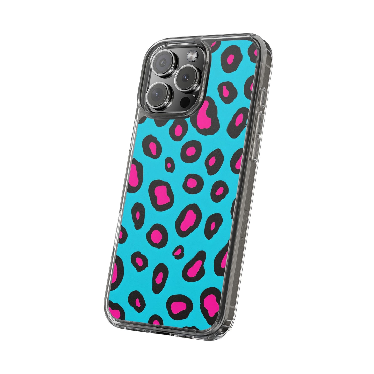 Trendy Clear Phone Case with Pink Leopard Print