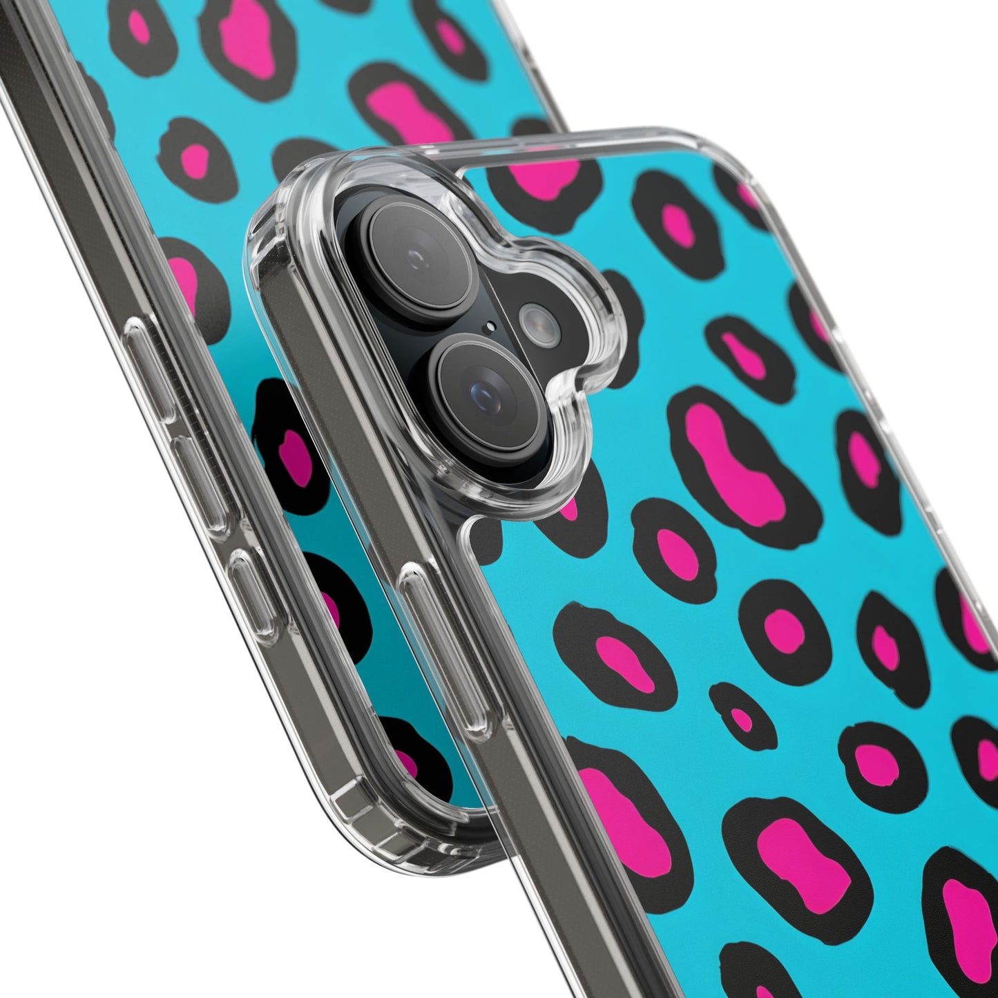 Trendy Clear Phone Case with Pink Leopard Print