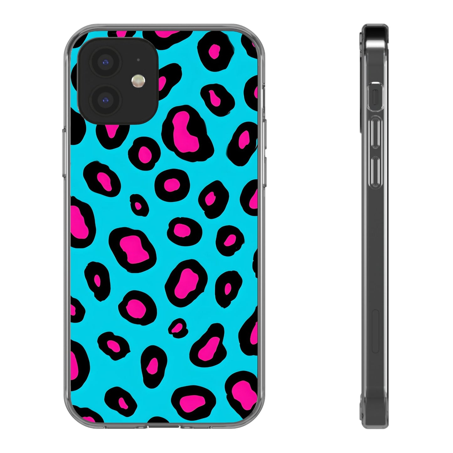 Trendy Clear Phone Case with Pink Leopard Print