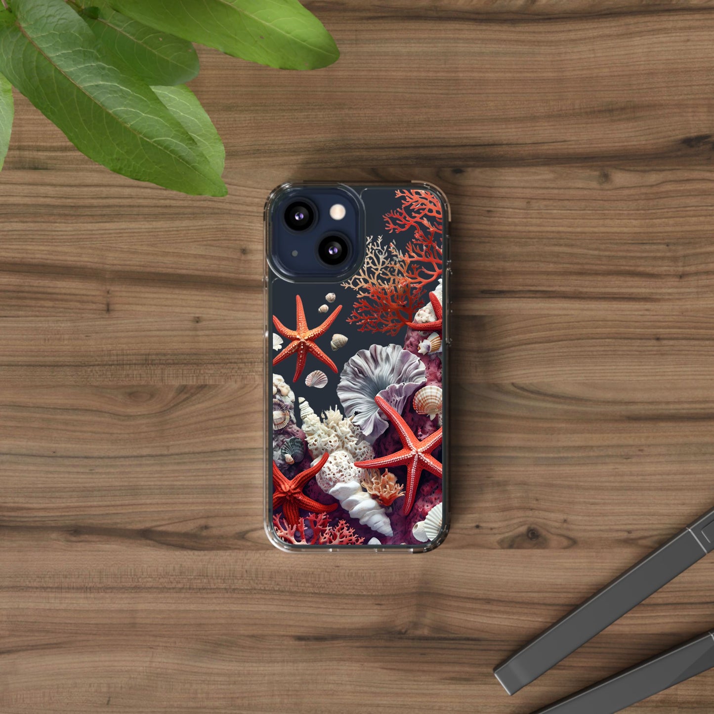 Ocean Coral Clear Phone Case with Starfish Design