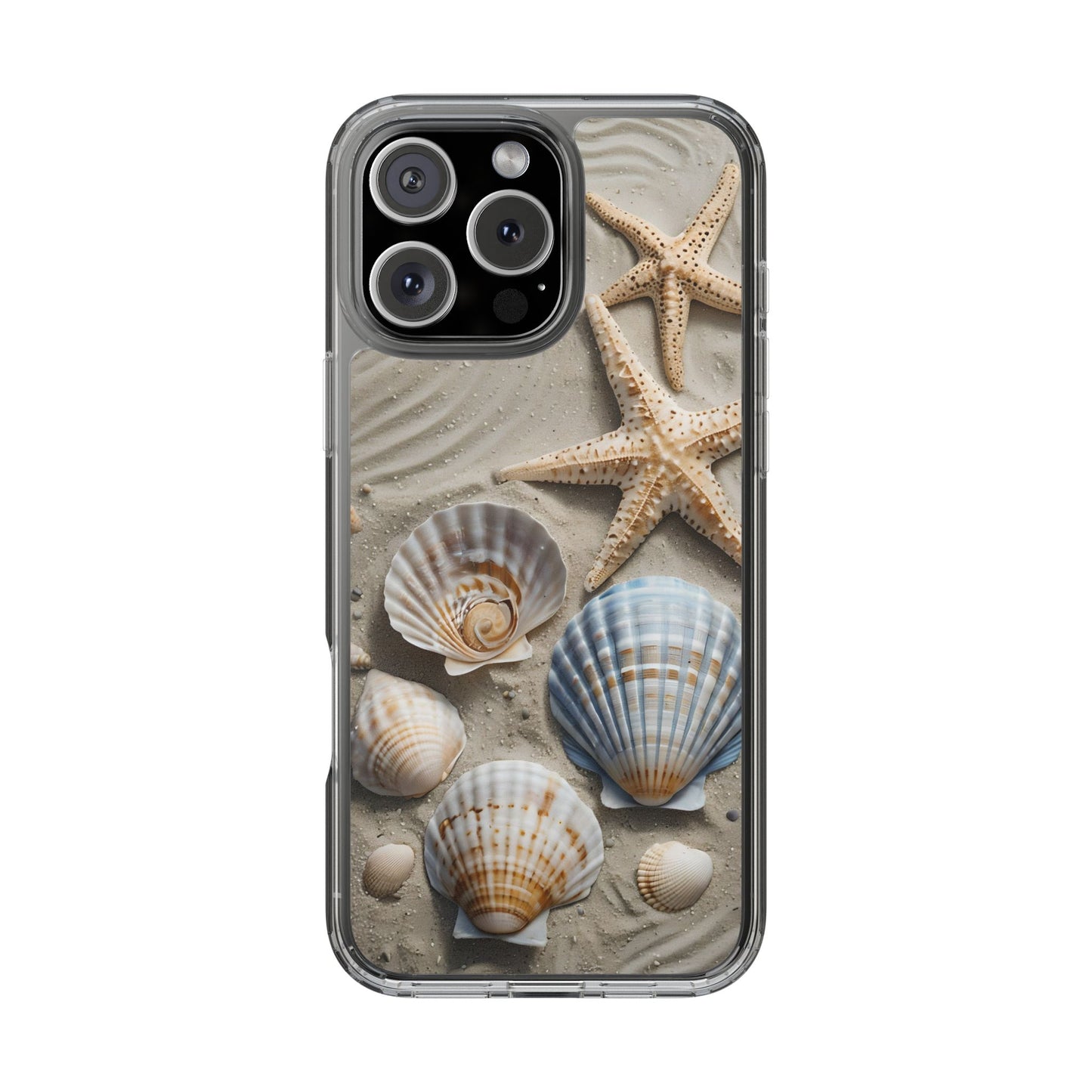 Beach-Themed Clear Phone Case with Shells & Starfish