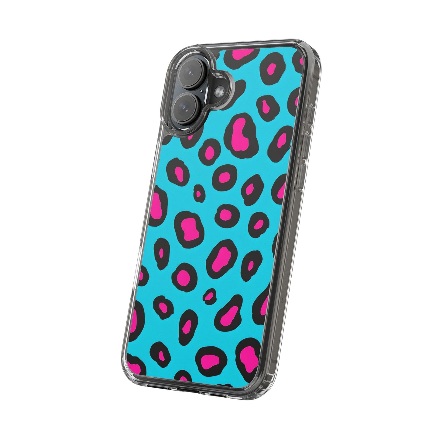 Trendy Clear Phone Case with Pink Leopard Print