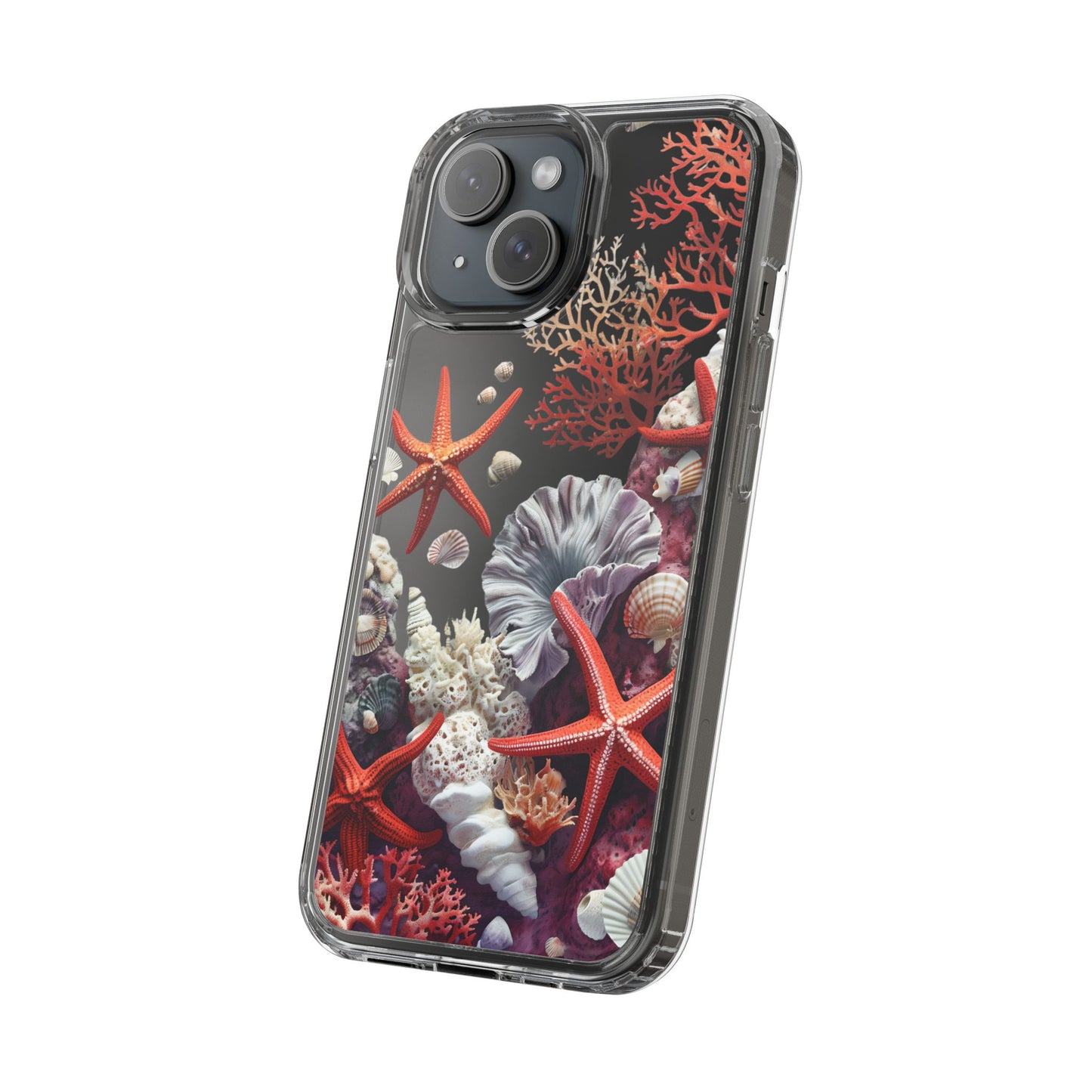 Ocean Coral Clear Phone Case with Starfish Design