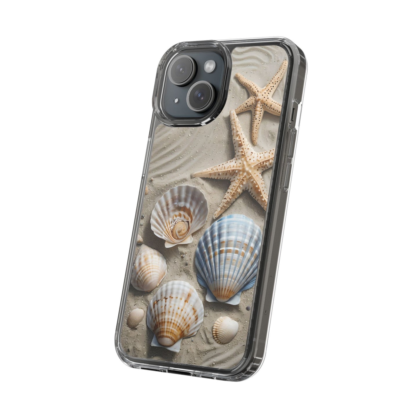 Beach-Themed Clear Phone Case with Shells & Starfish