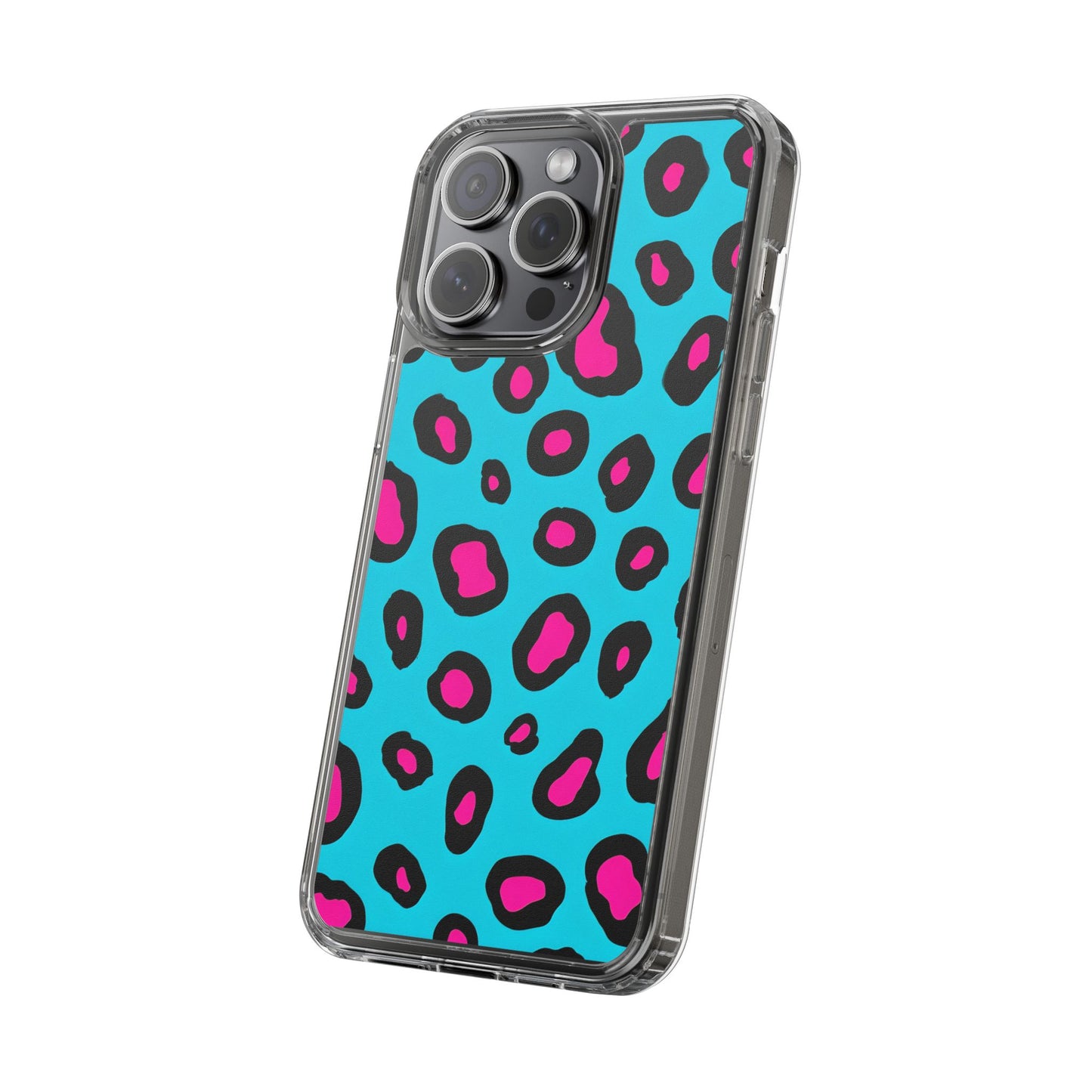 Trendy Clear Phone Case with Pink Leopard Print