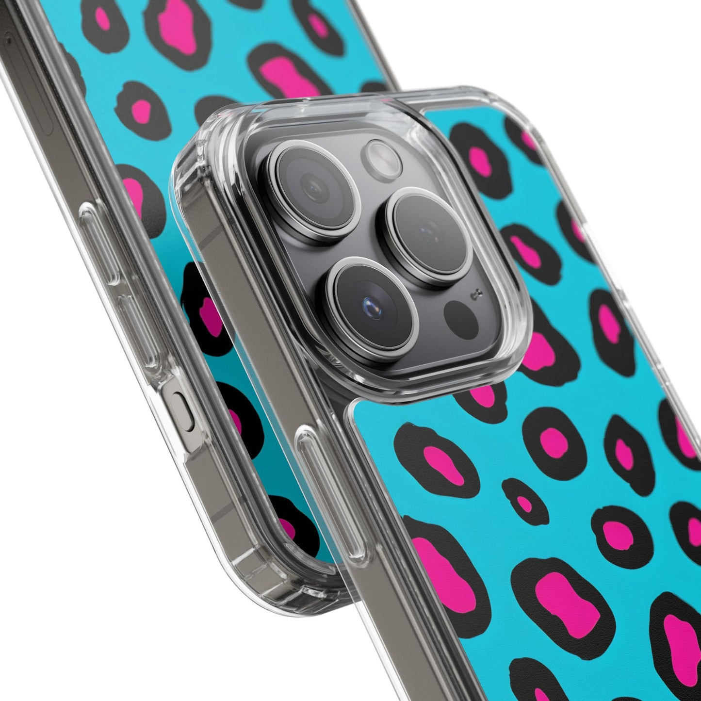 Trendy Clear Phone Case with Pink Leopard Print