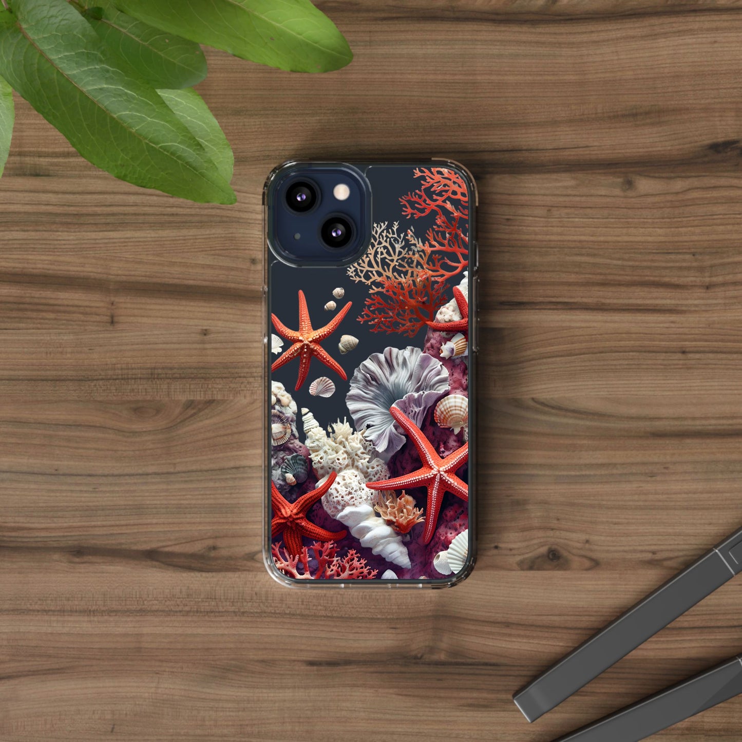 Ocean Coral Clear Phone Case with Starfish Design