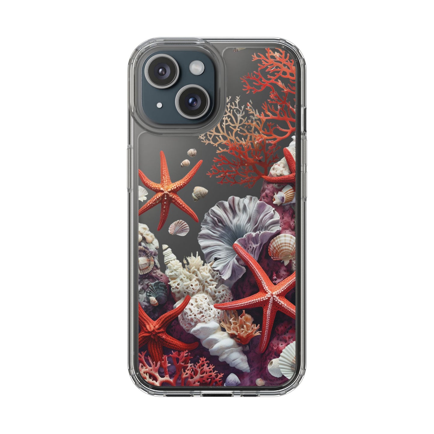 Ocean Coral Clear Phone Case with Starfish Design