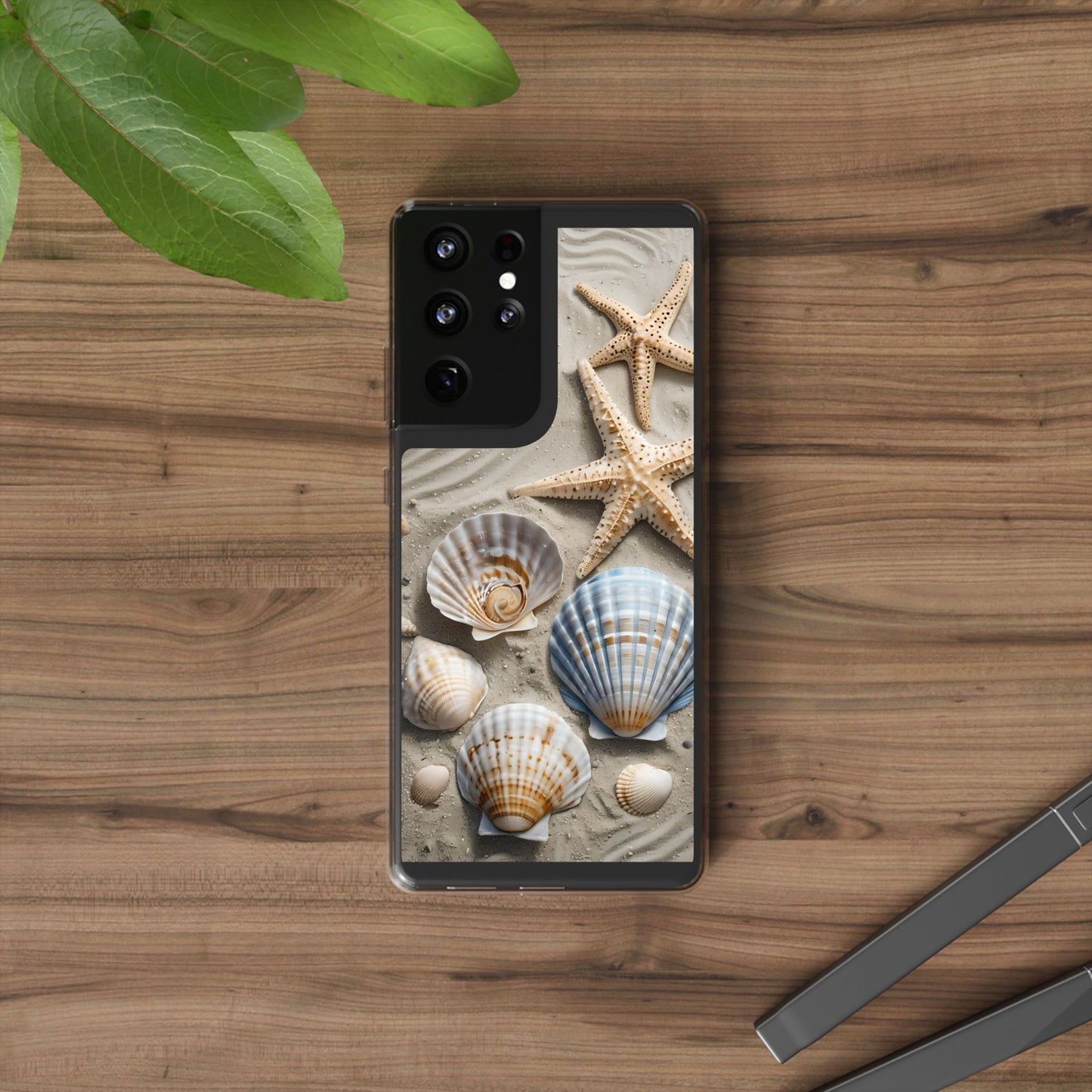 Beach-Themed Clear Phone Case with Shells & Starfish