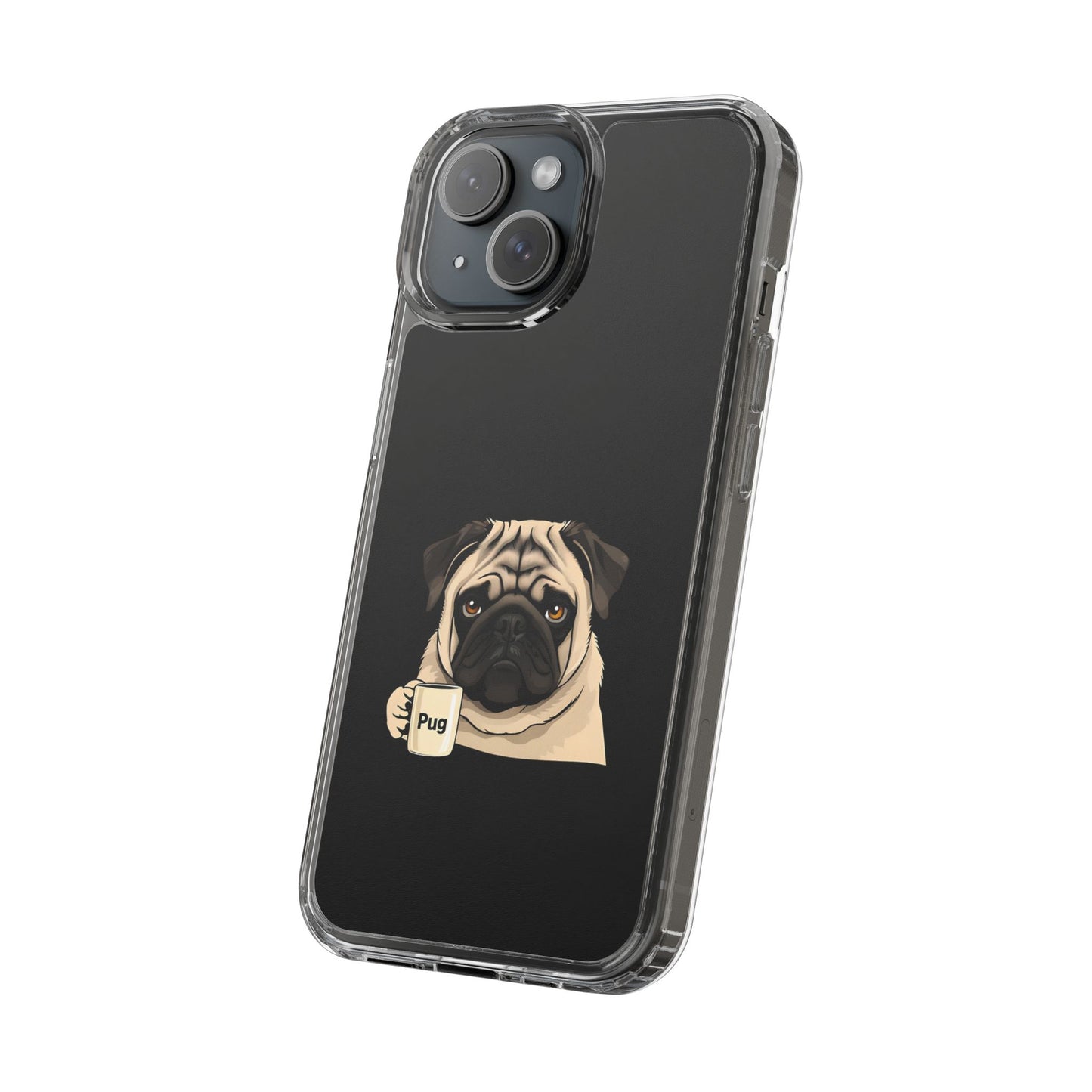 Pug Dog Clear Case with Coffee Mug Design - Cute Phone Cover