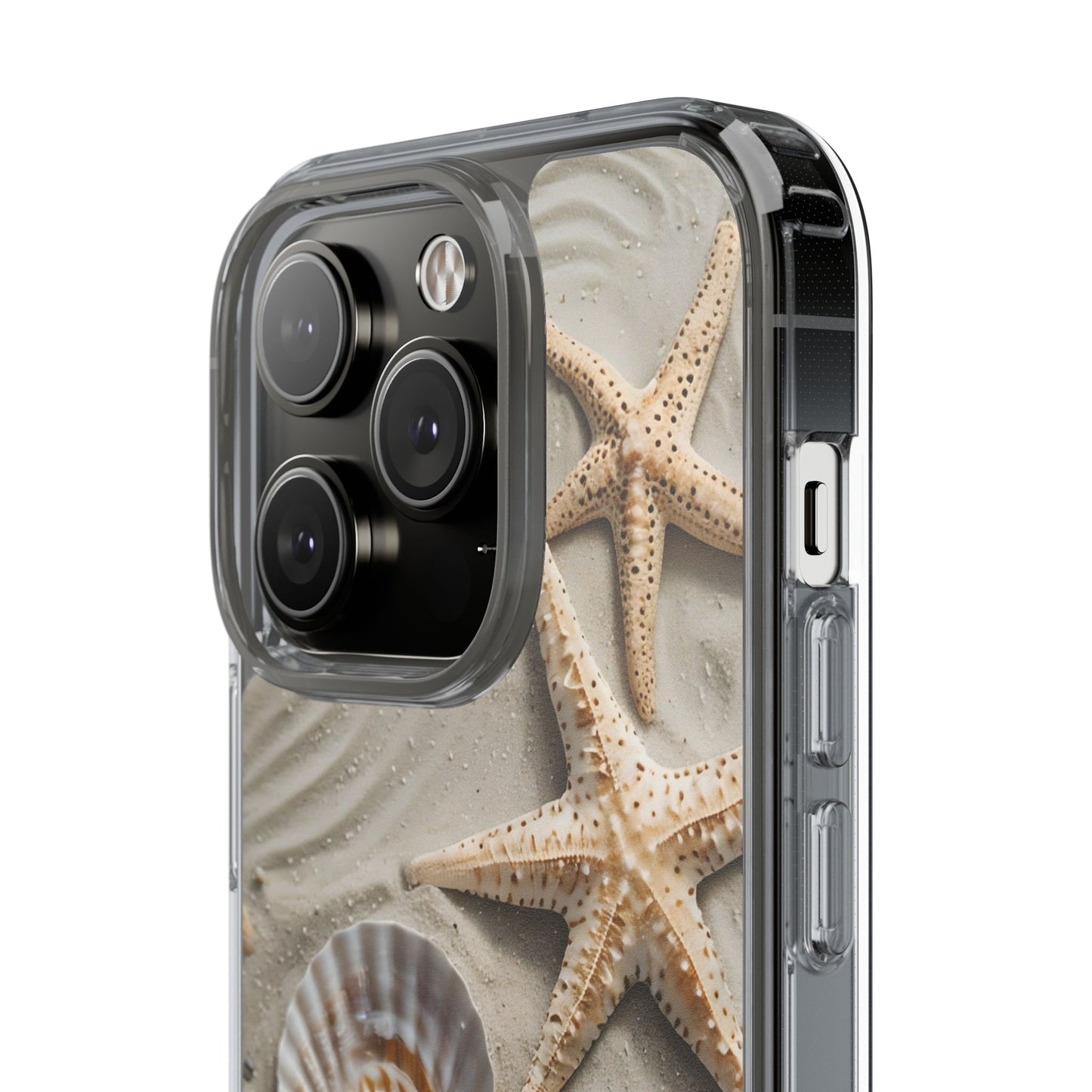 Beach-Themed Clear Phone Case with Shells & Starfish