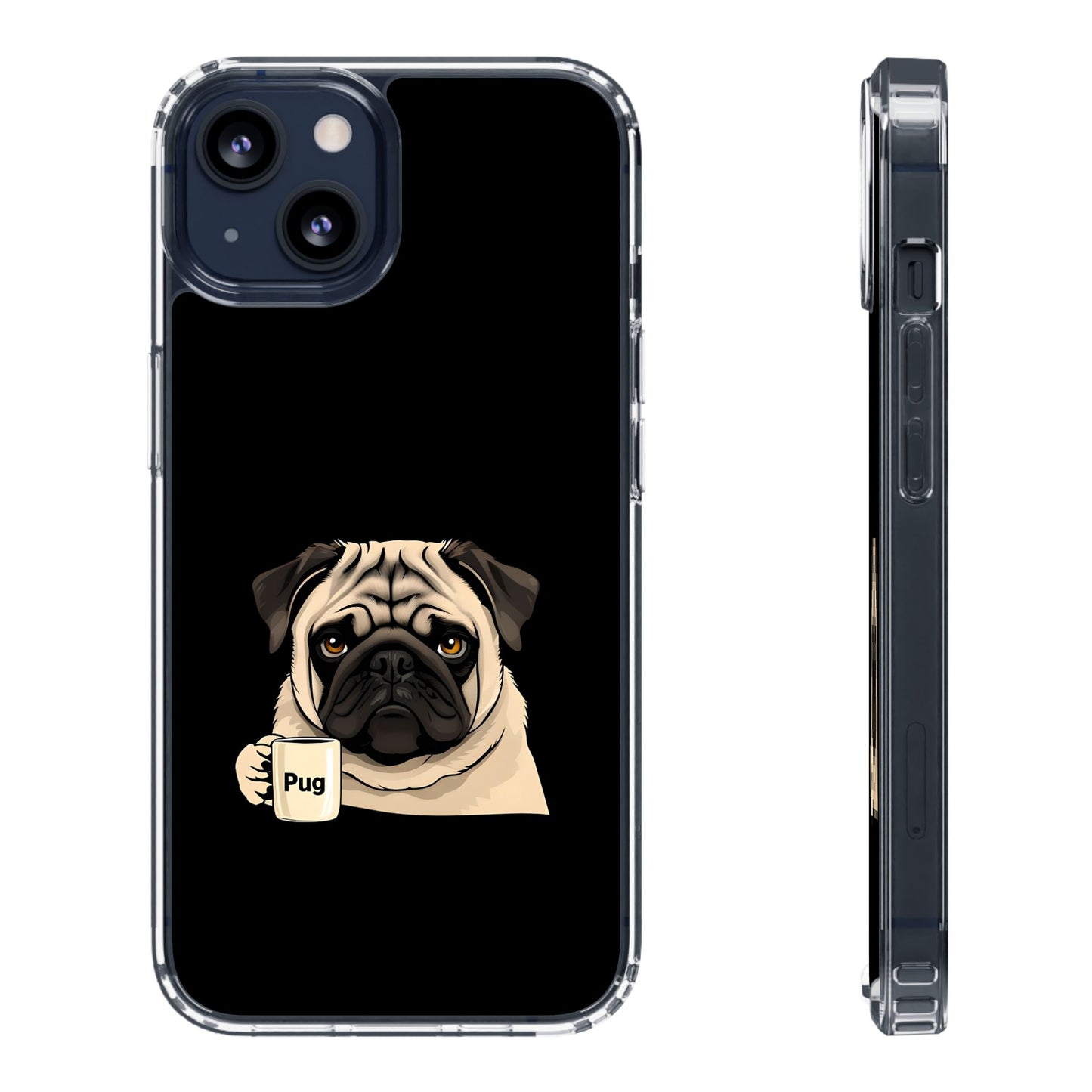 Pug Dog Clear Case with Coffee Mug Design - Cute Phone Cover