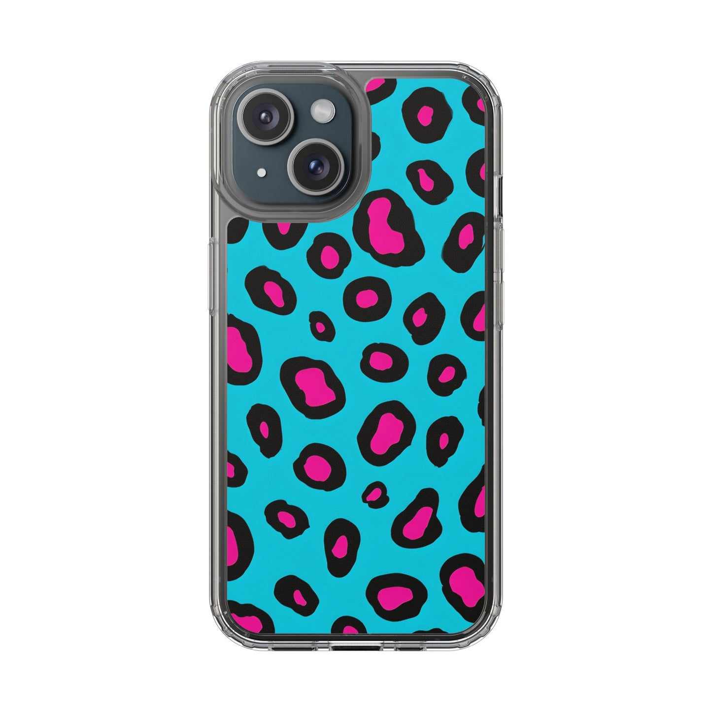 Trendy Clear Phone Case with Pink Leopard Print