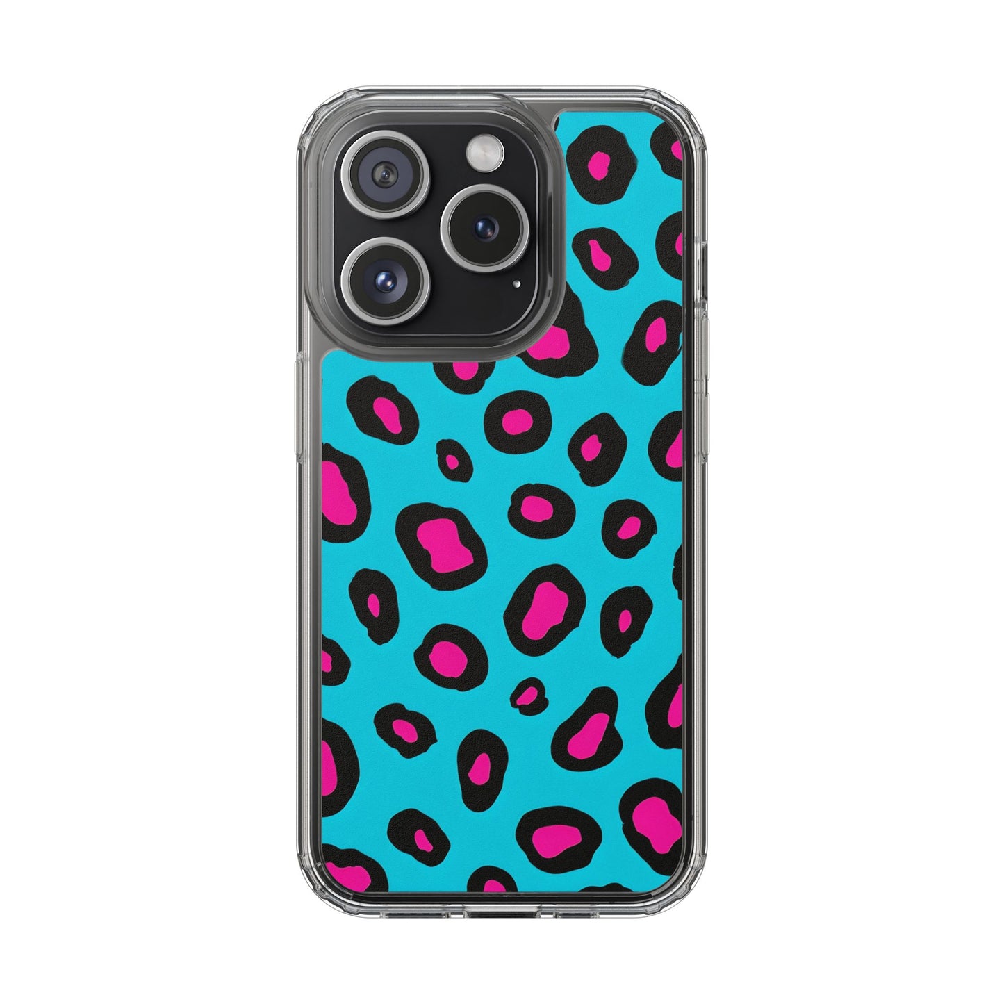 Trendy Clear Phone Case with Pink Leopard Print
