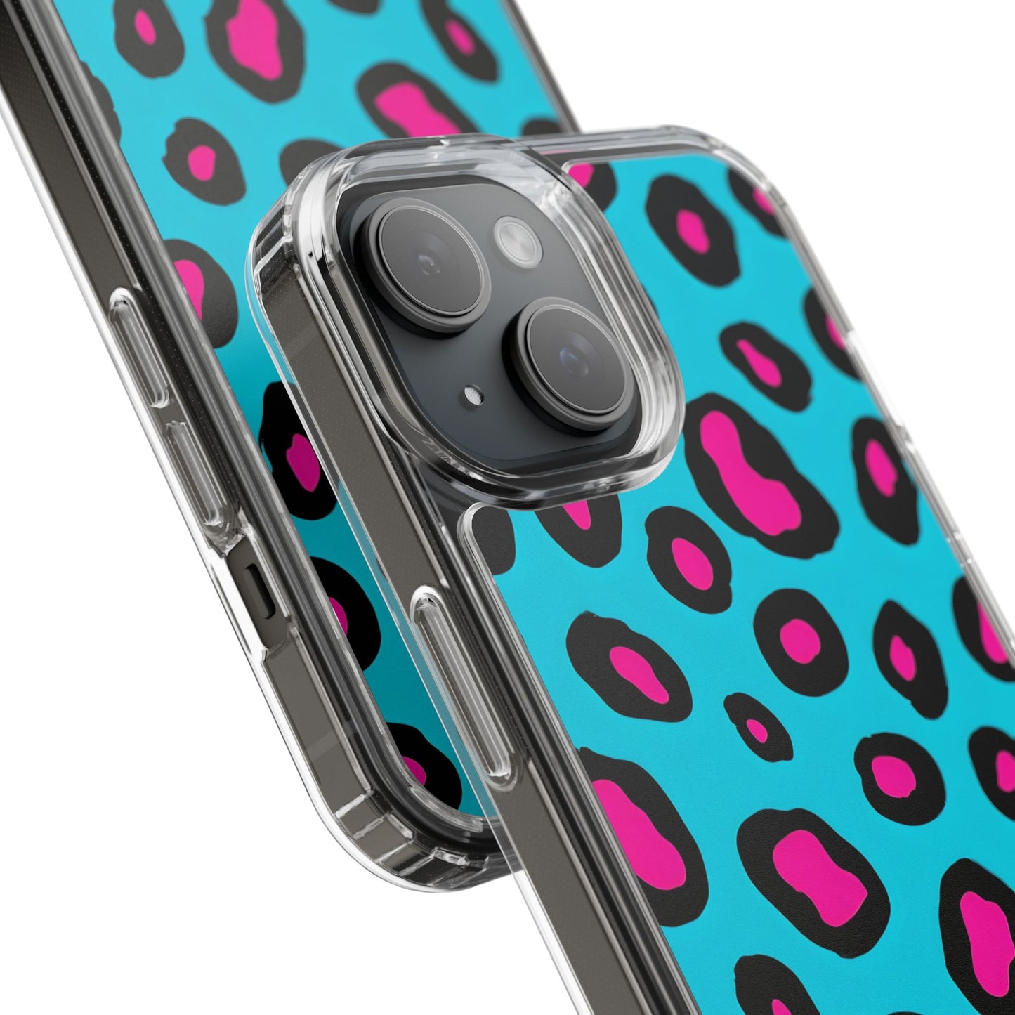 Trendy Clear Phone Case with Pink Leopard Print
