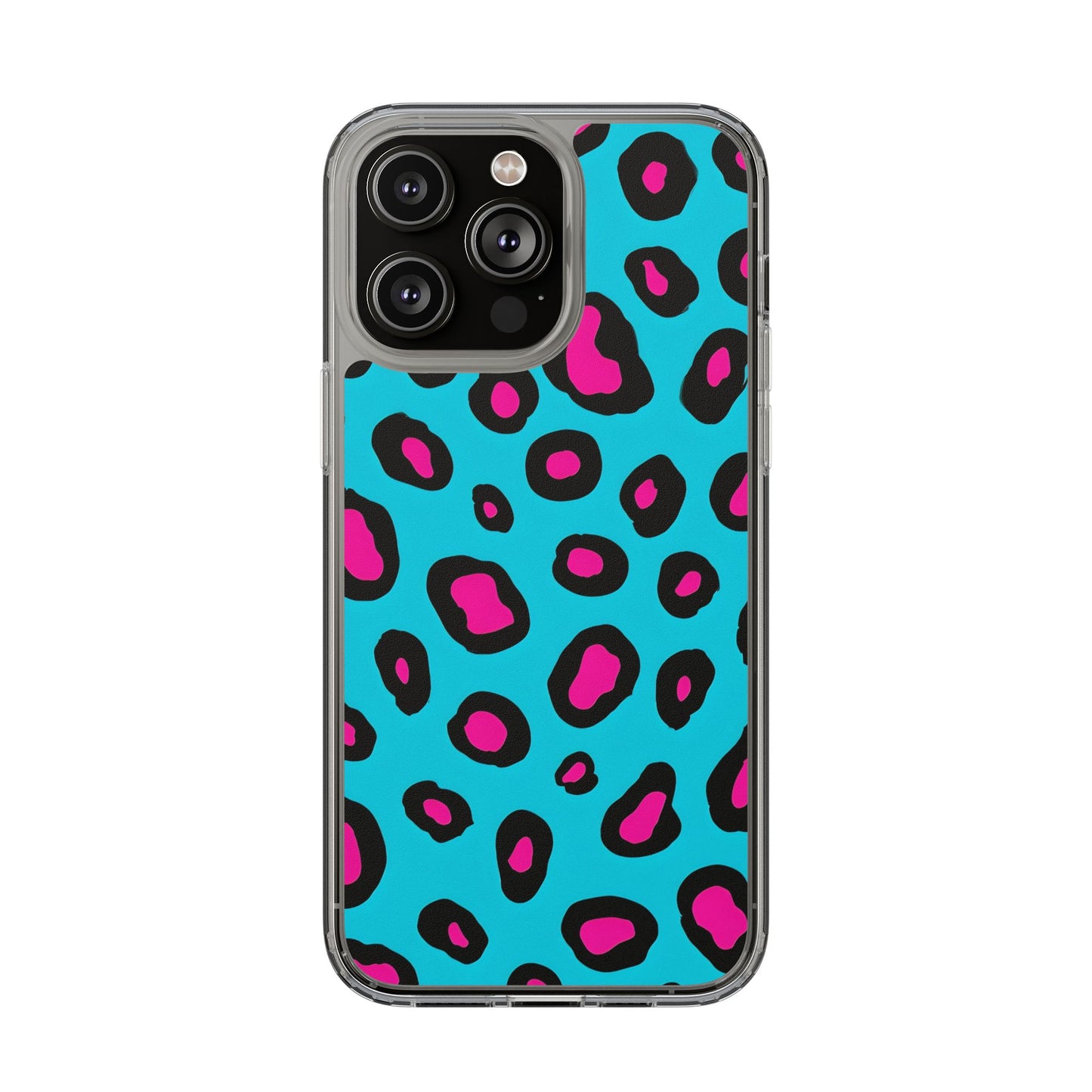 Trendy Clear Phone Case with Pink Leopard Print