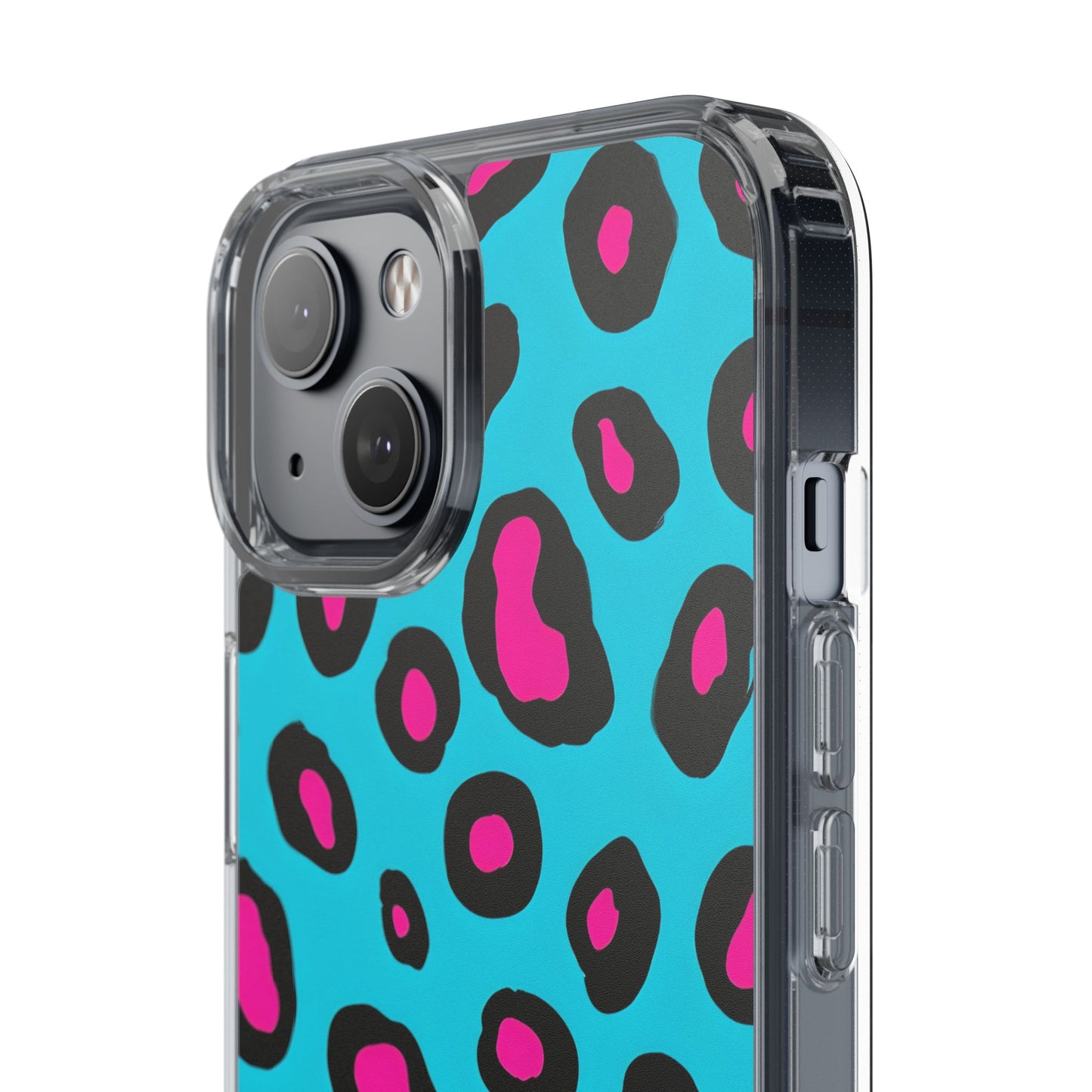 Trendy Clear Phone Case with Pink Leopard Print