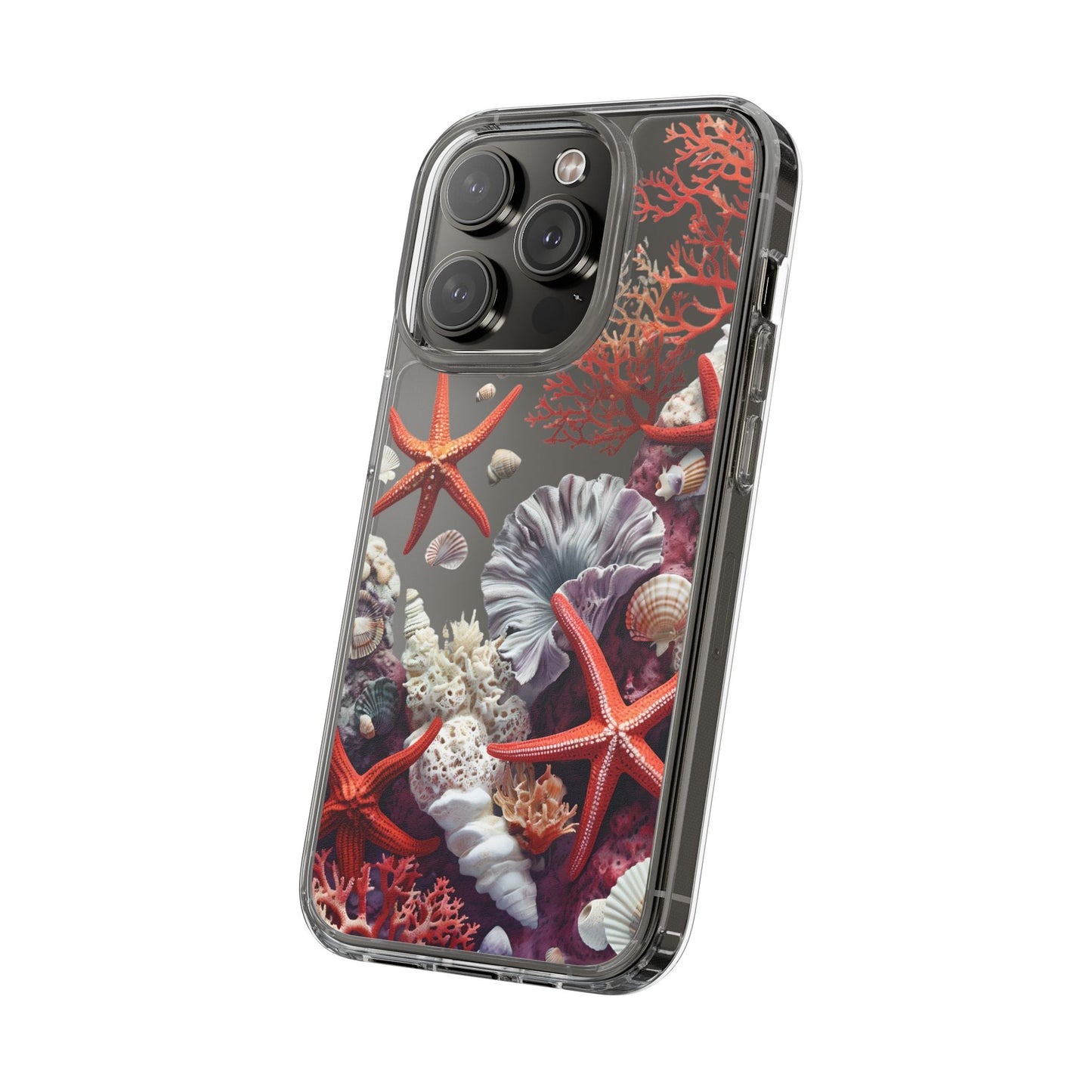 Ocean Coral Clear Phone Case with Starfish Design