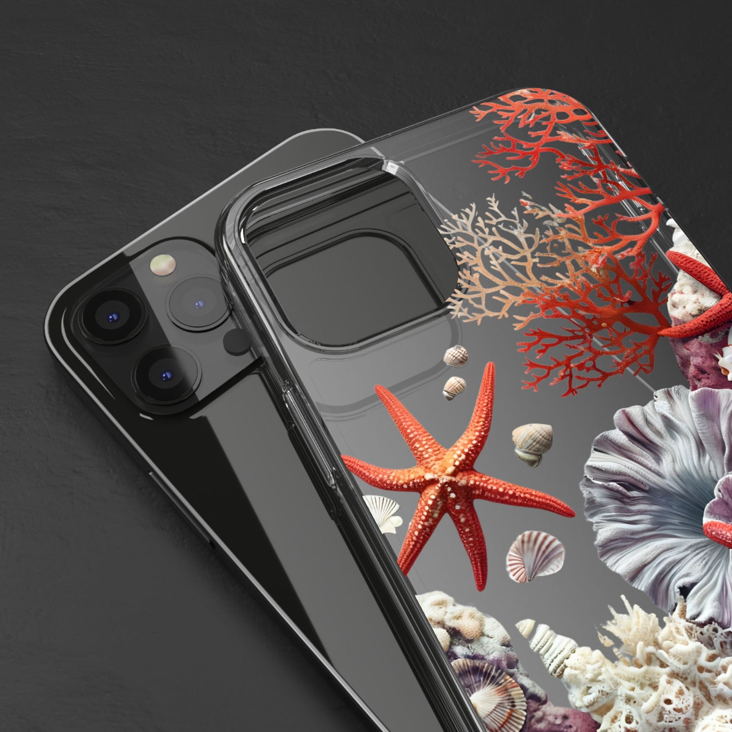 Ocean Coral Clear Phone Case with Starfish Design
