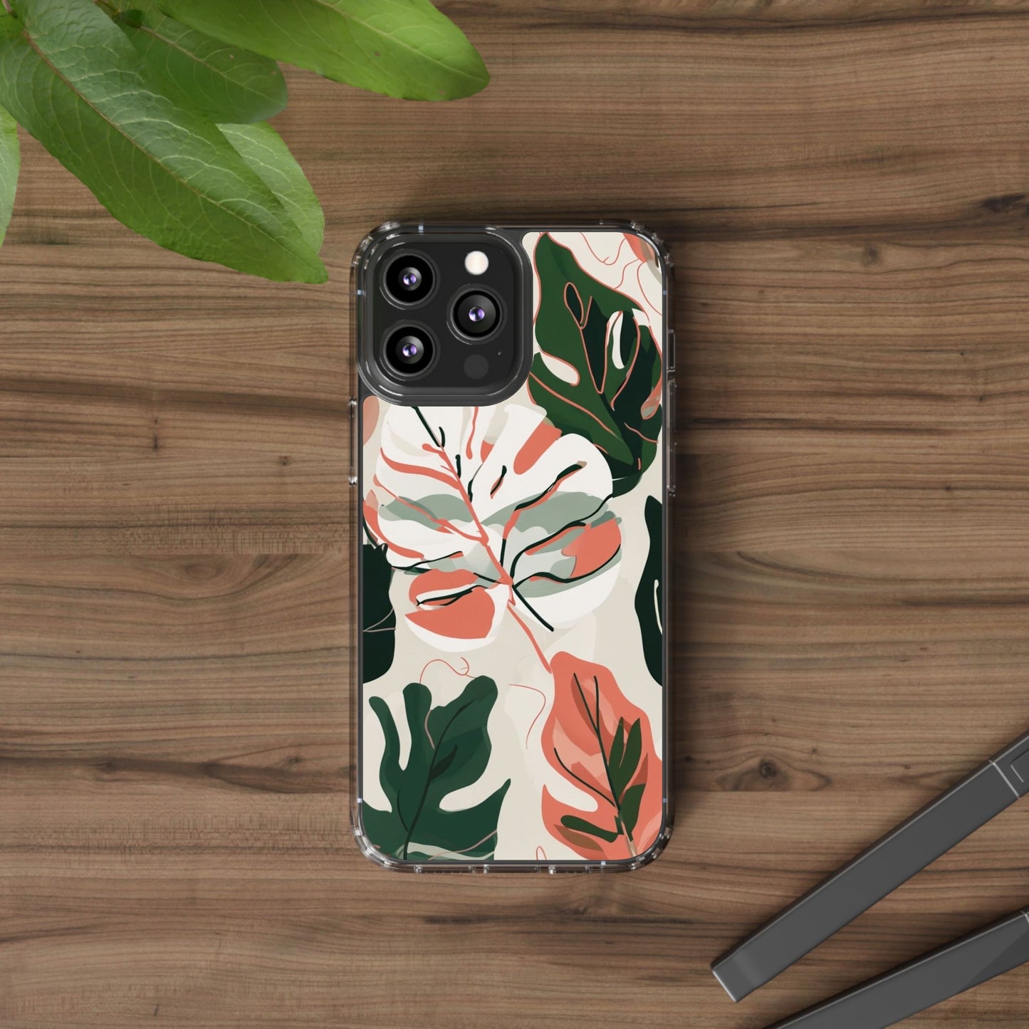 Botanical Clear Phone Case - Nature-Inspired Leaves Design