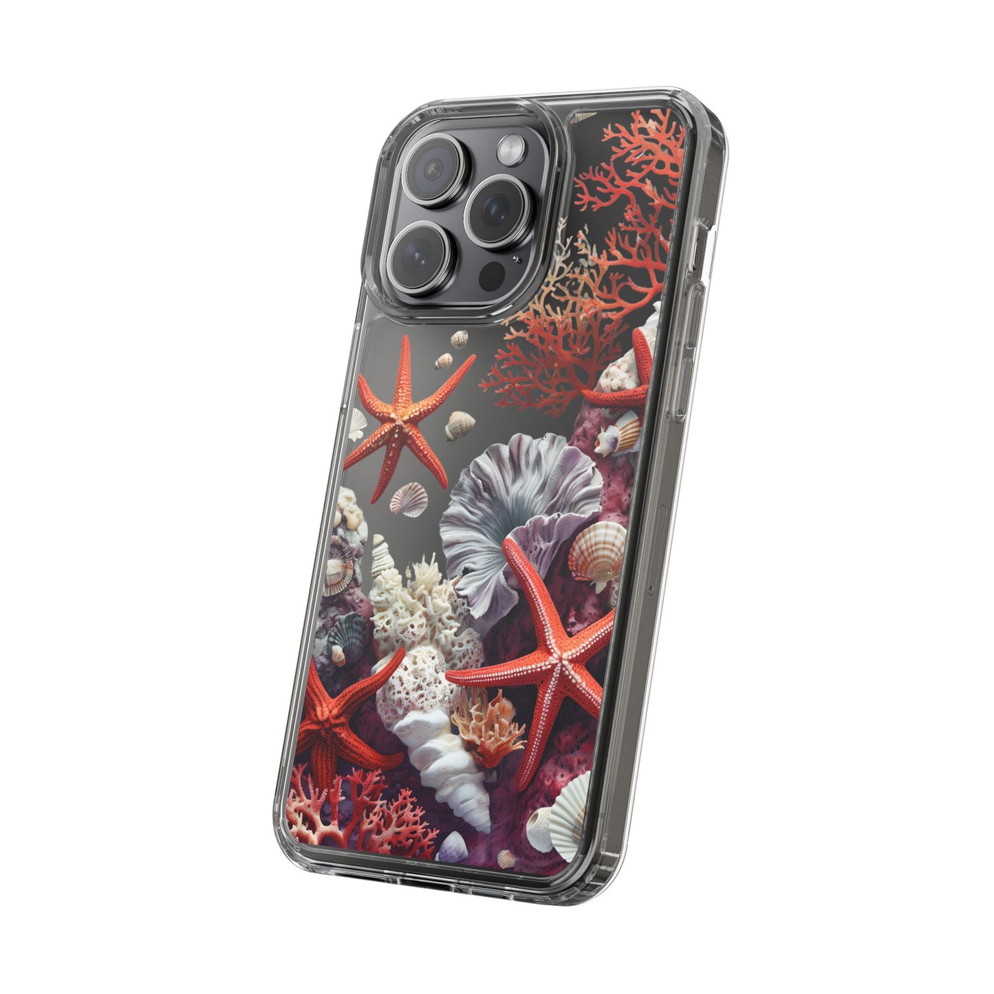 Ocean Coral Clear Phone Case with Starfish Design