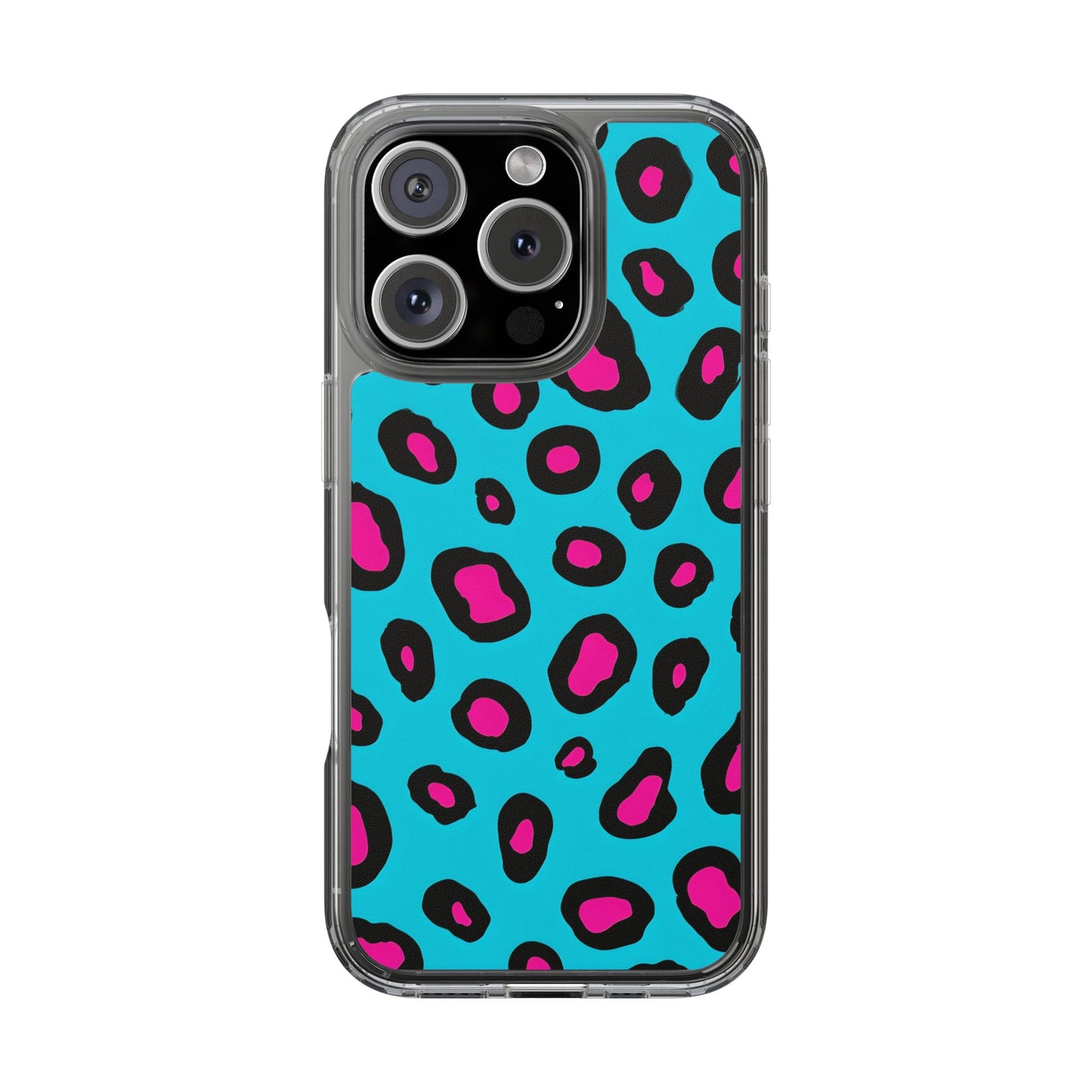 Trendy Clear Phone Case with Pink Leopard Print