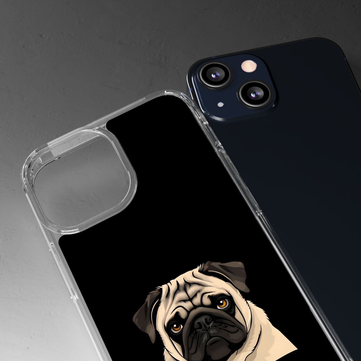 Pug Dog Clear Case with Coffee Mug Design - Cute Phone Cover