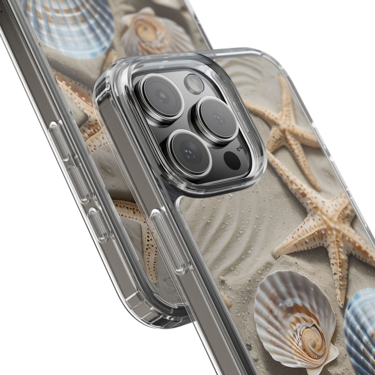 Beach-Themed Clear Phone Case with Shells & Starfish