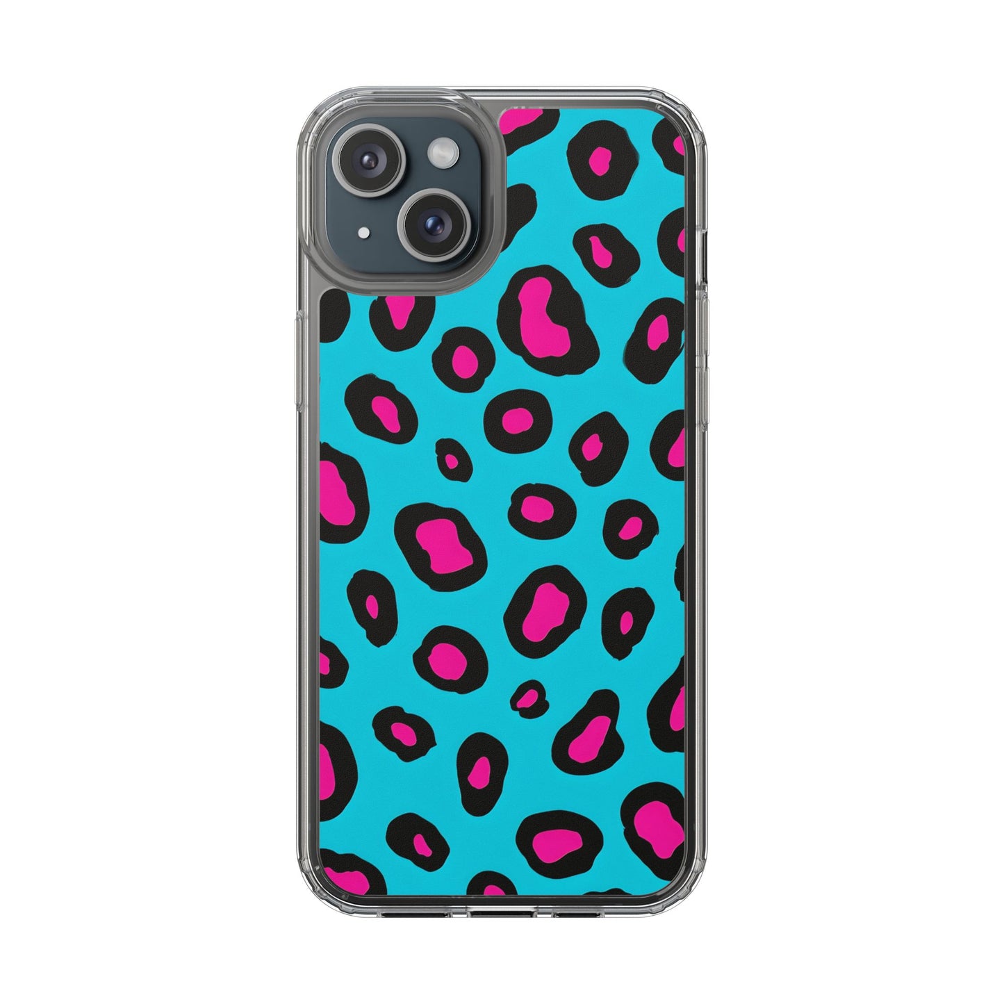 Trendy Clear Phone Case with Pink Leopard Print