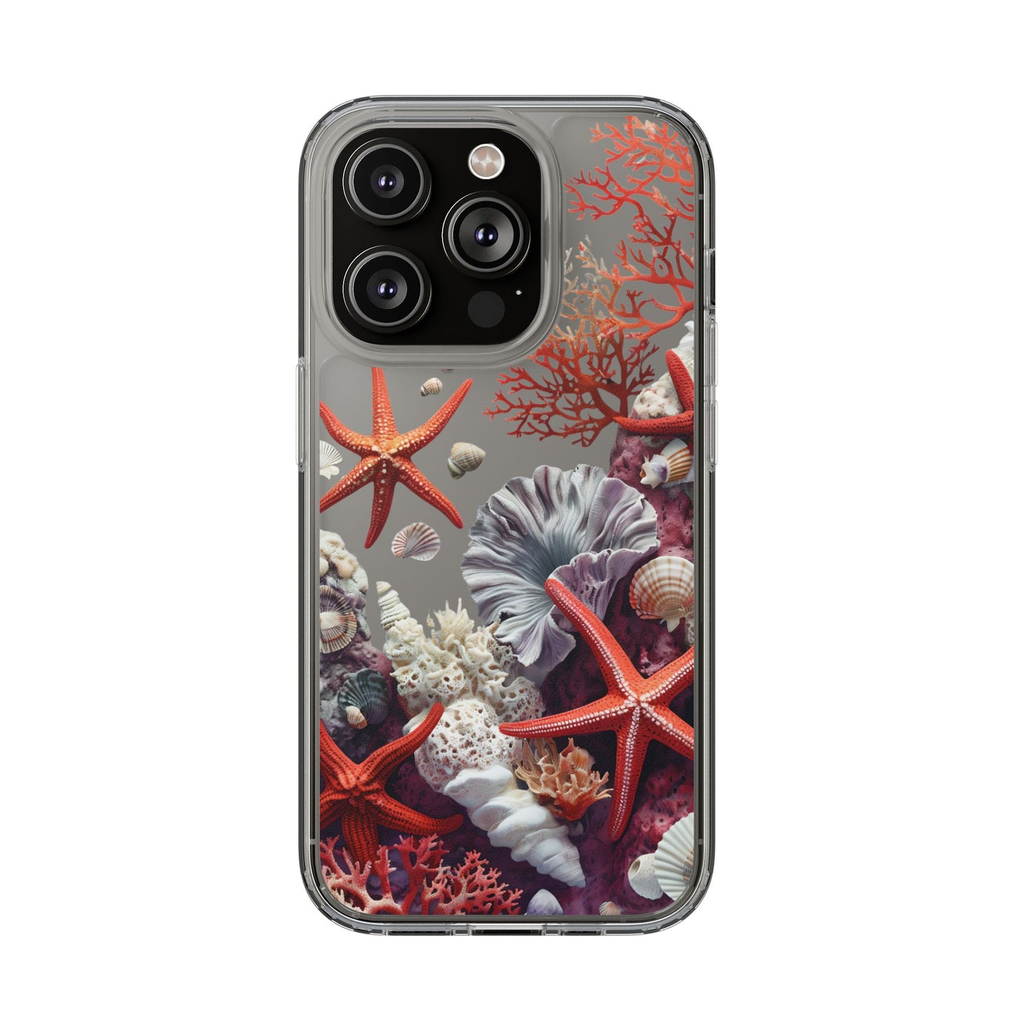 Ocean Coral Clear Phone Case with Starfish Design