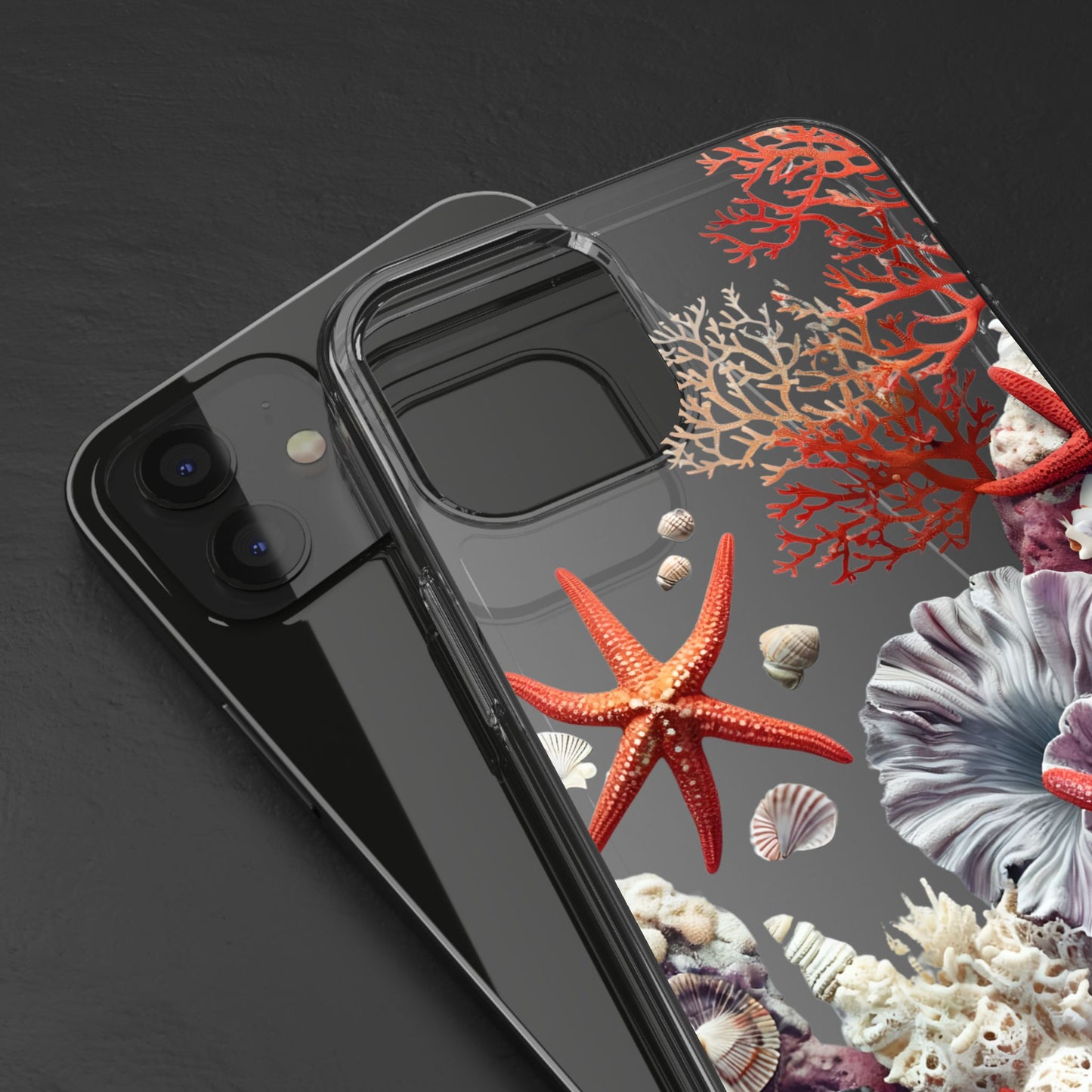 Ocean Coral Clear Phone Case with Starfish Design