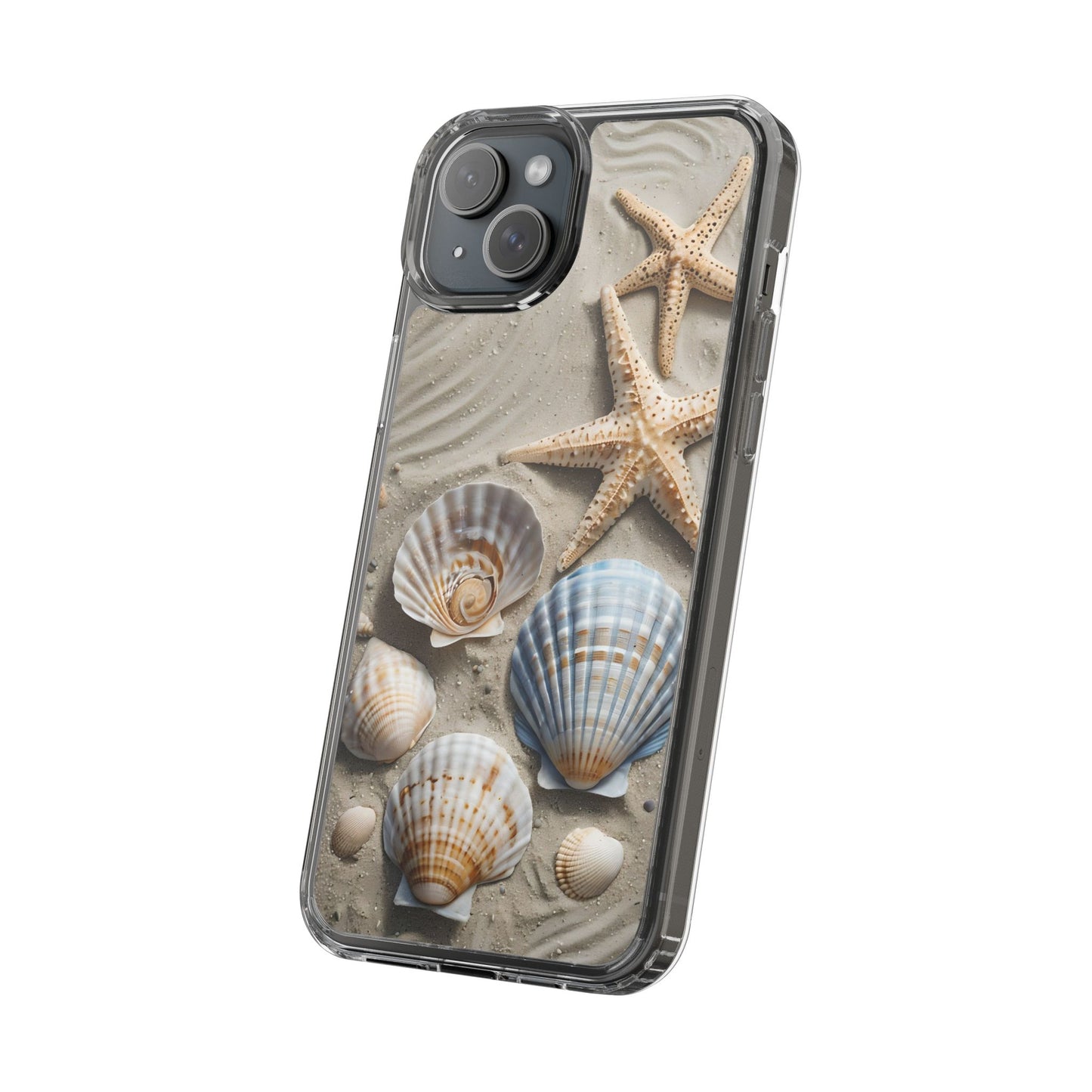 Beach-Themed Clear Phone Case with Shells & Starfish