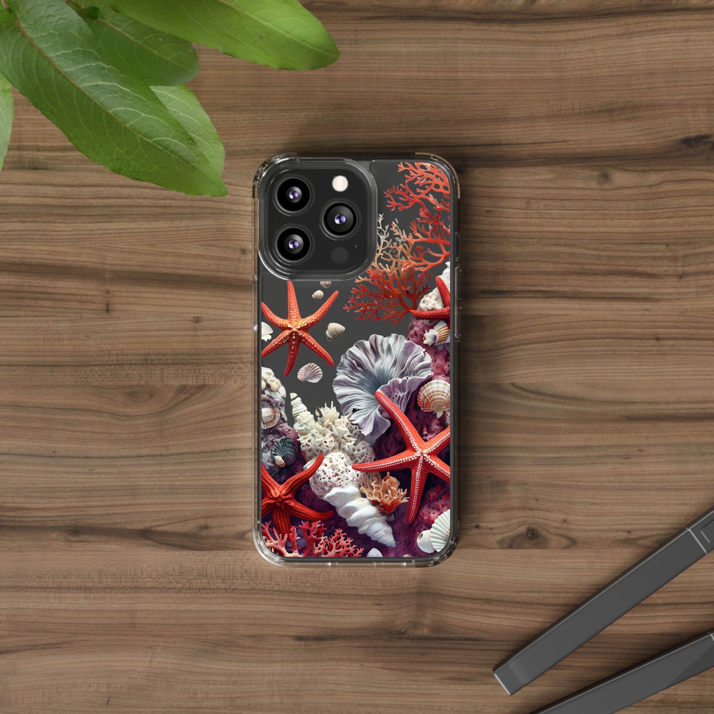 Ocean Coral Clear Phone Case with Starfish Design