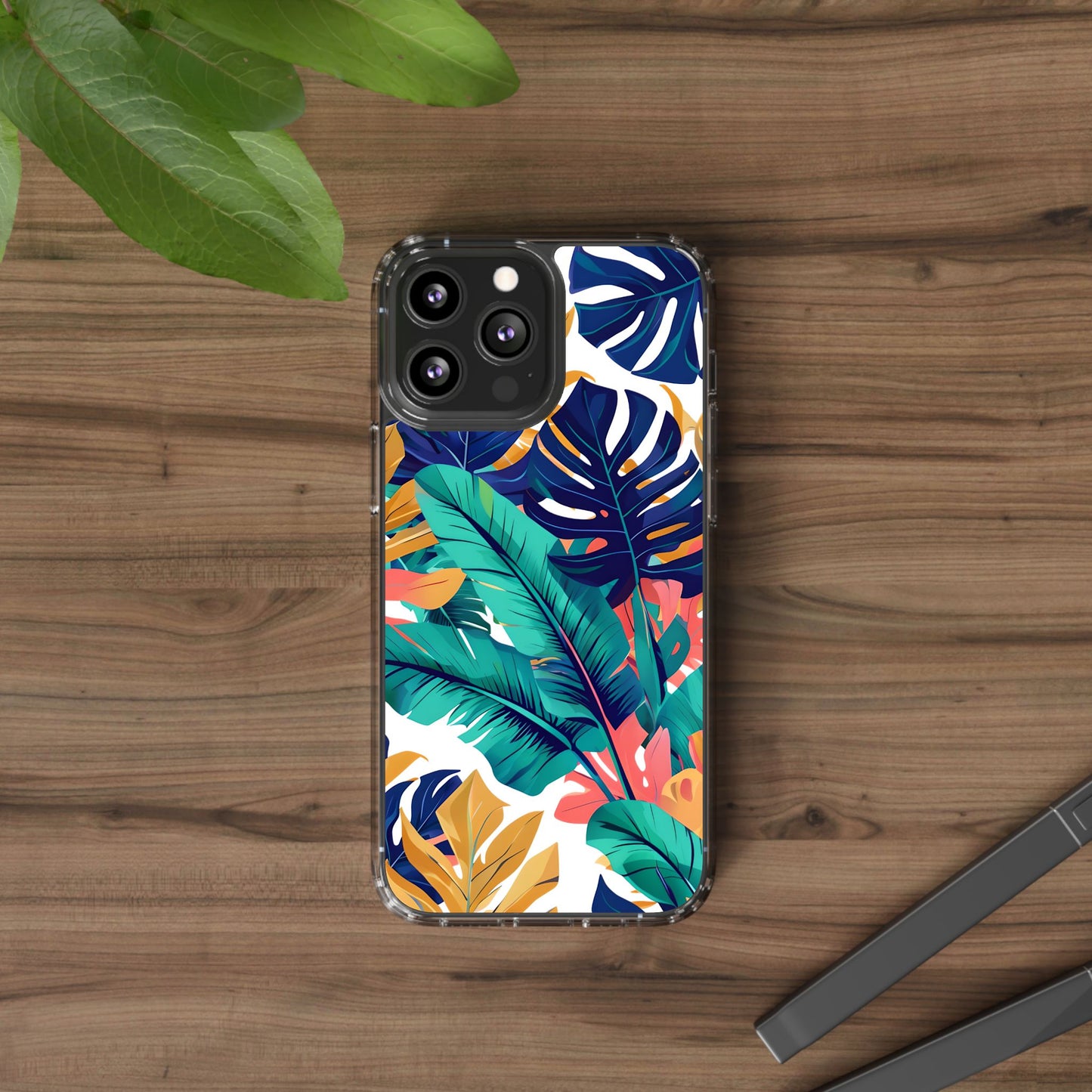 Tropical Leaf Clear Phone Case - Stylish & Protective for Nature Lovers