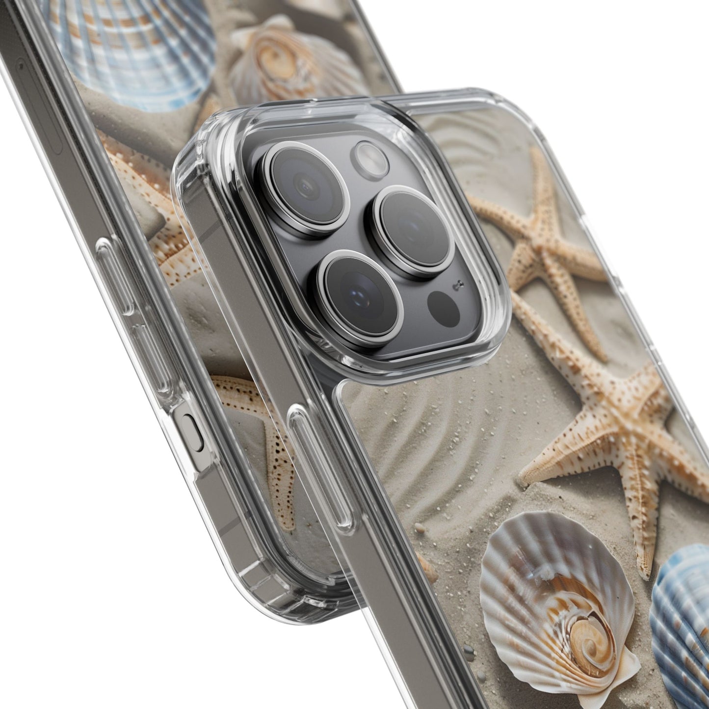 Beach-Themed Clear Phone Case with Shells & Starfish