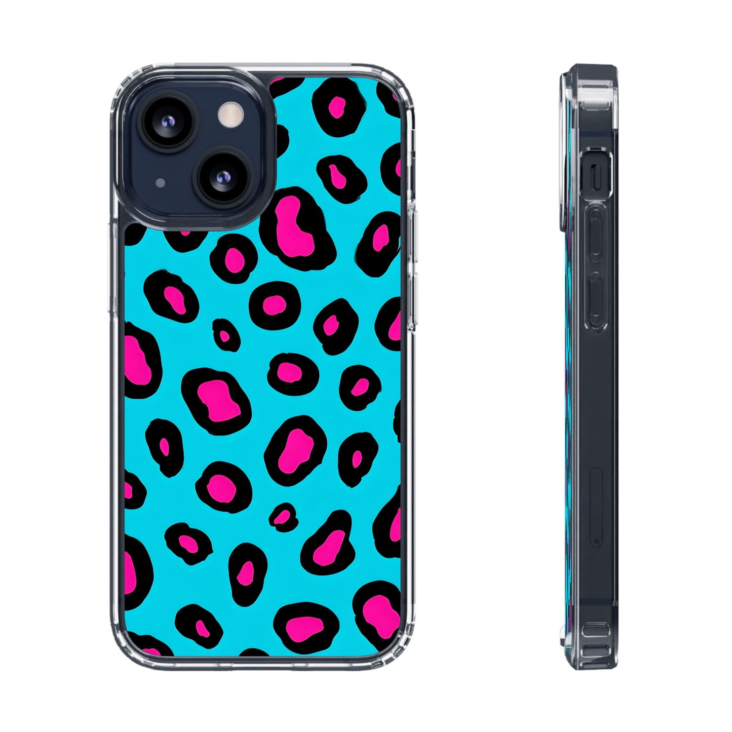 Trendy Clear Phone Case with Pink Leopard Print