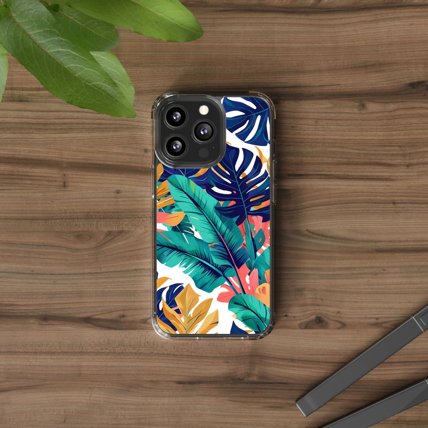 Tropical Leaf Clear Phone Case - Stylish & Protective for Nature Lovers