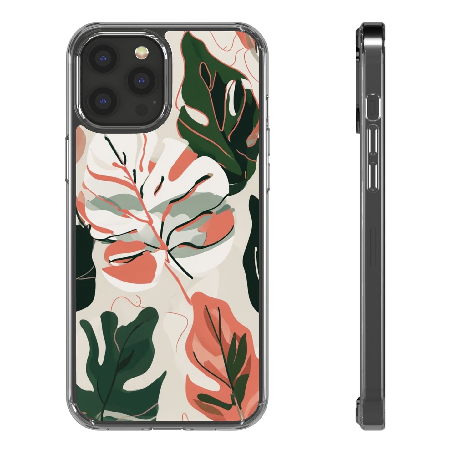 Botanical Clear Phone Case - Nature-Inspired Leaves Design