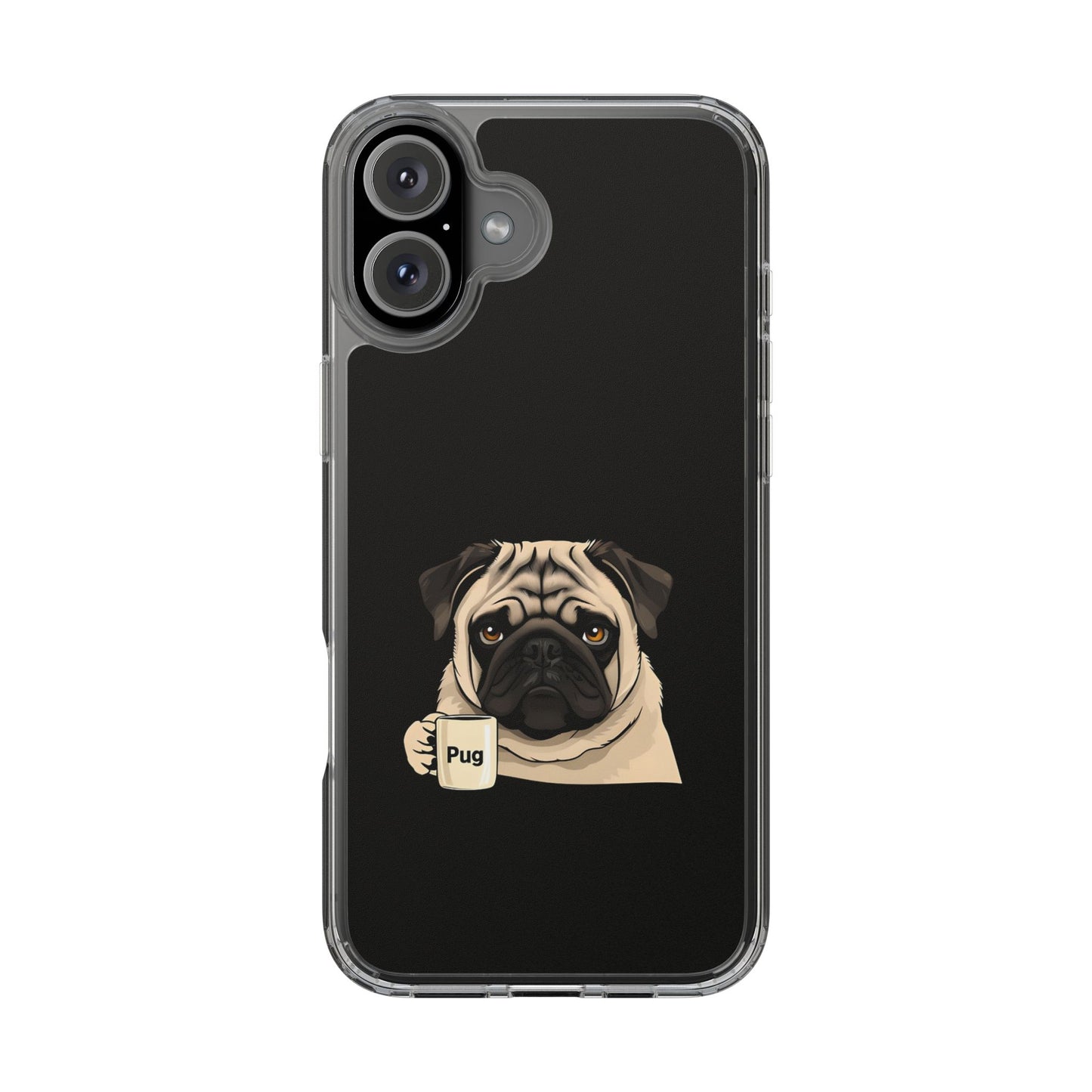 Pug Dog Clear Case with Coffee Mug Design - Cute Phone Cover