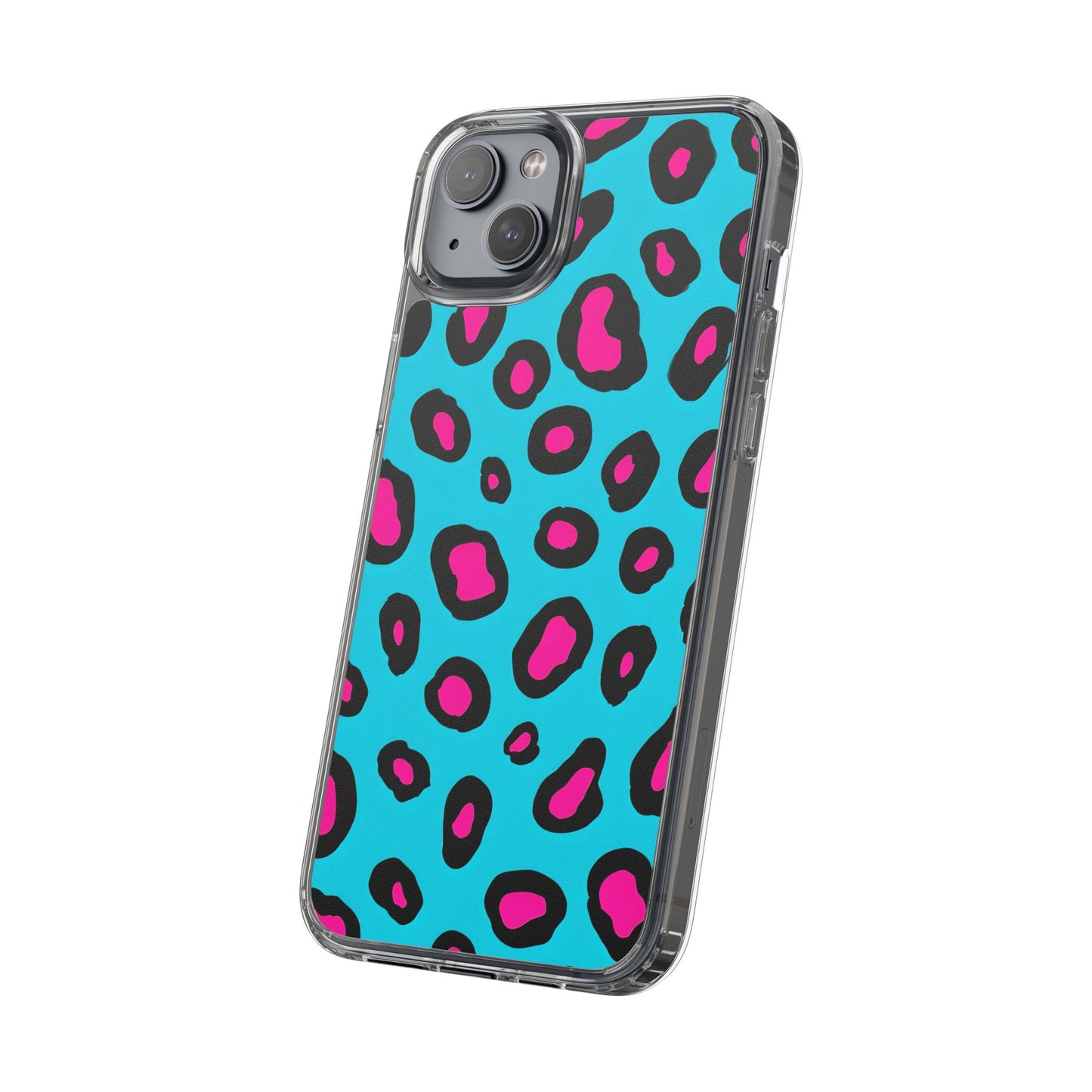 Trendy Clear Phone Case with Pink Leopard Print