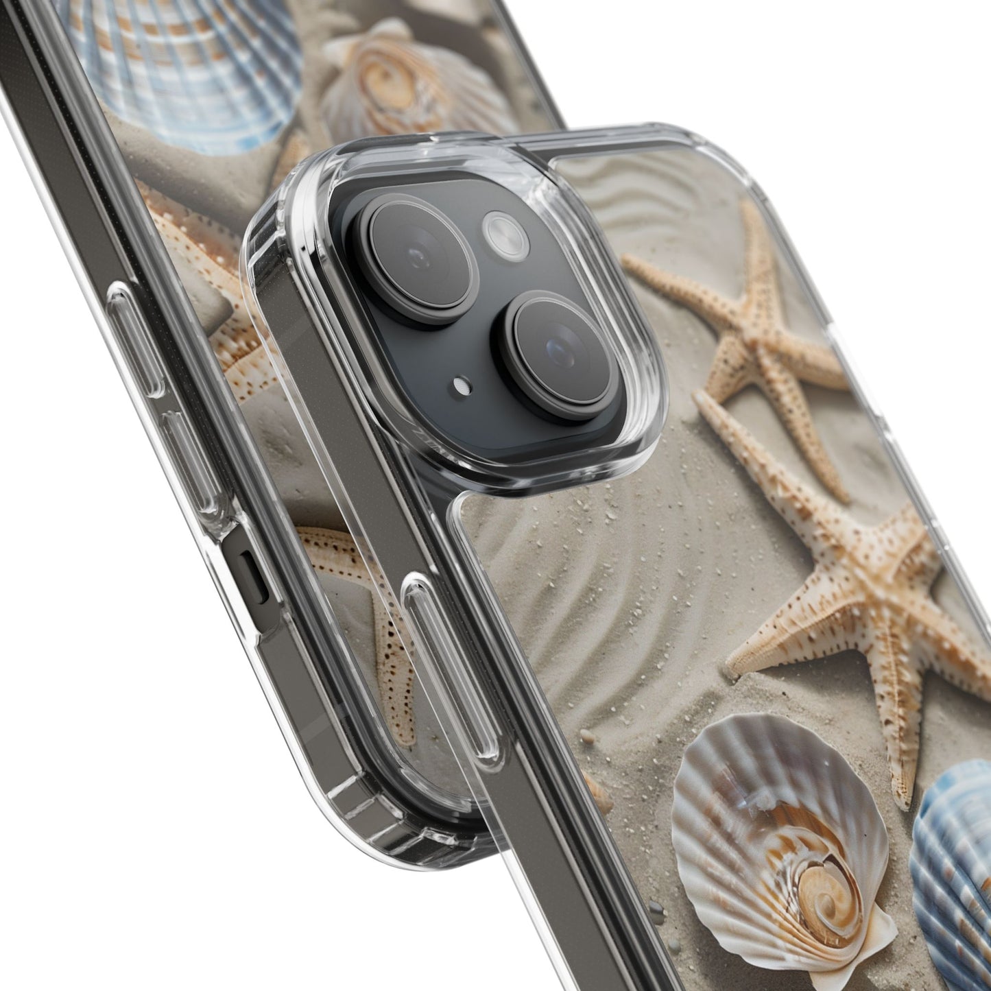 Beach-Themed Clear Phone Case with Shells & Starfish