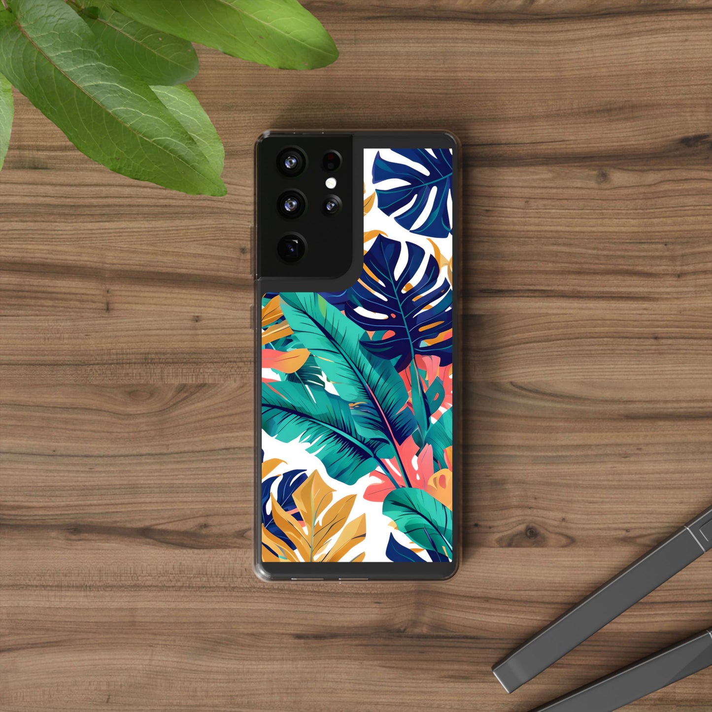 Tropical Leaf Clear Phone Case - Stylish & Protective for Nature Lovers