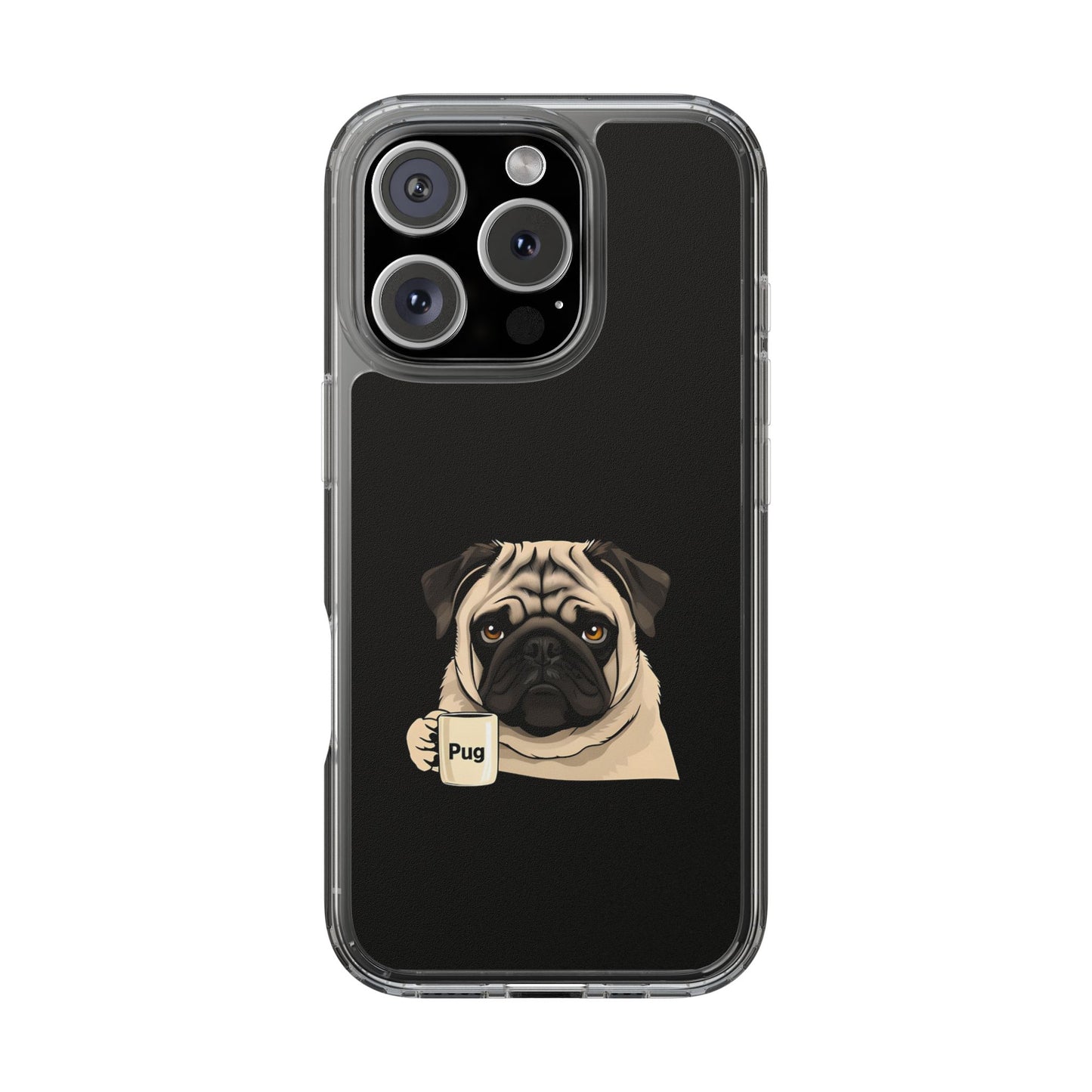 Pug Dog Clear Case with Coffee Mug Design - Cute Phone Cover