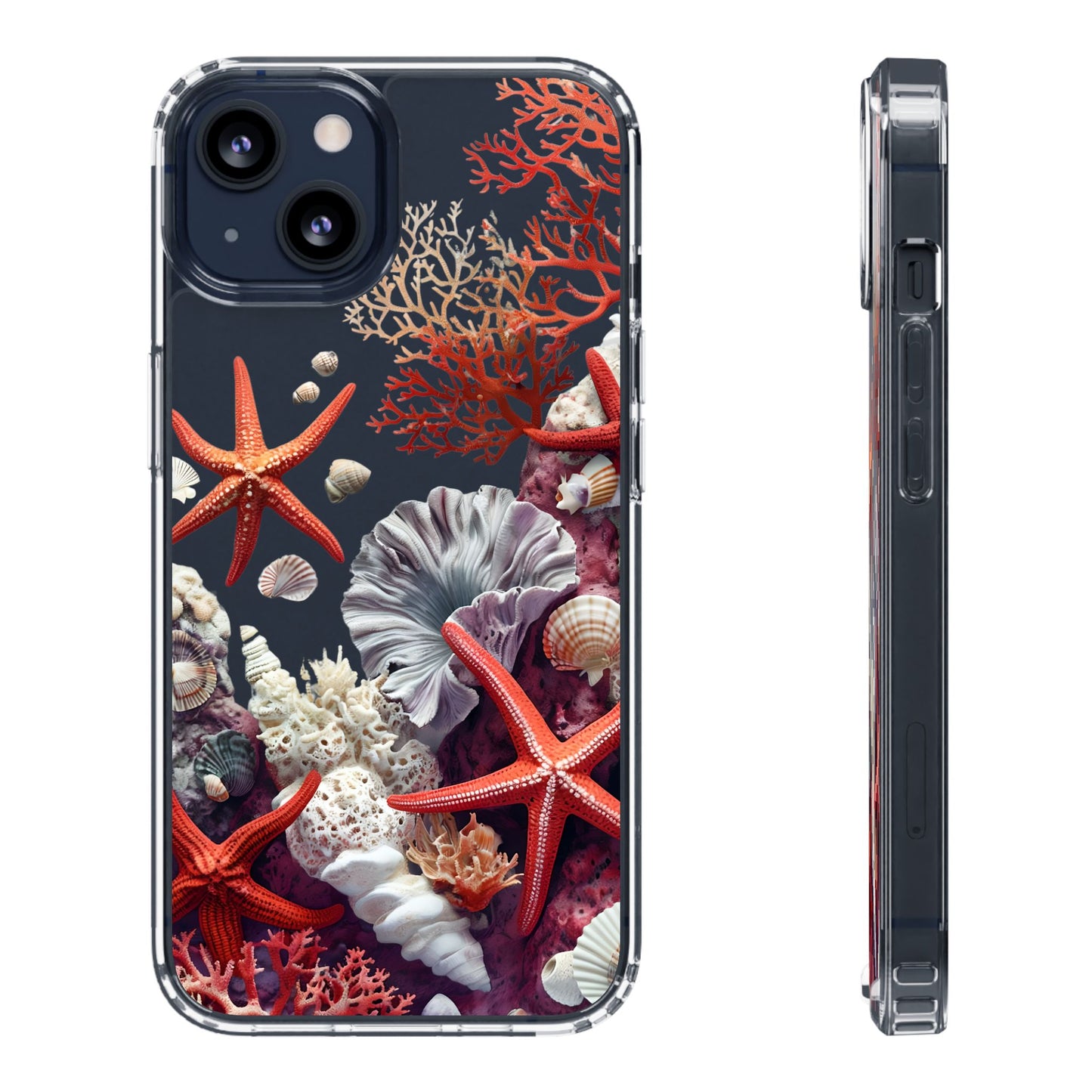Ocean Coral Clear Phone Case with Starfish Design
