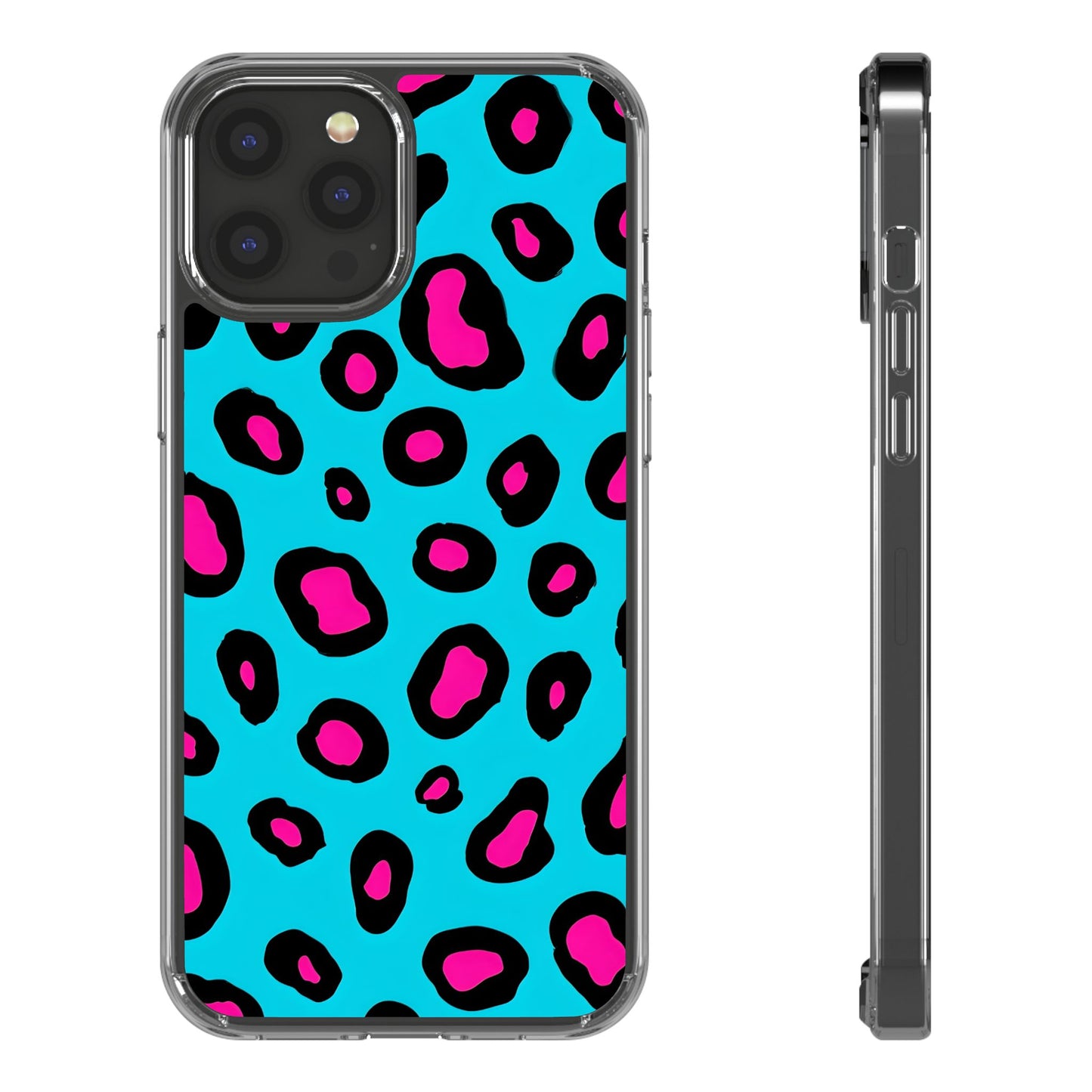 Trendy Clear Phone Case with Pink Leopard Print