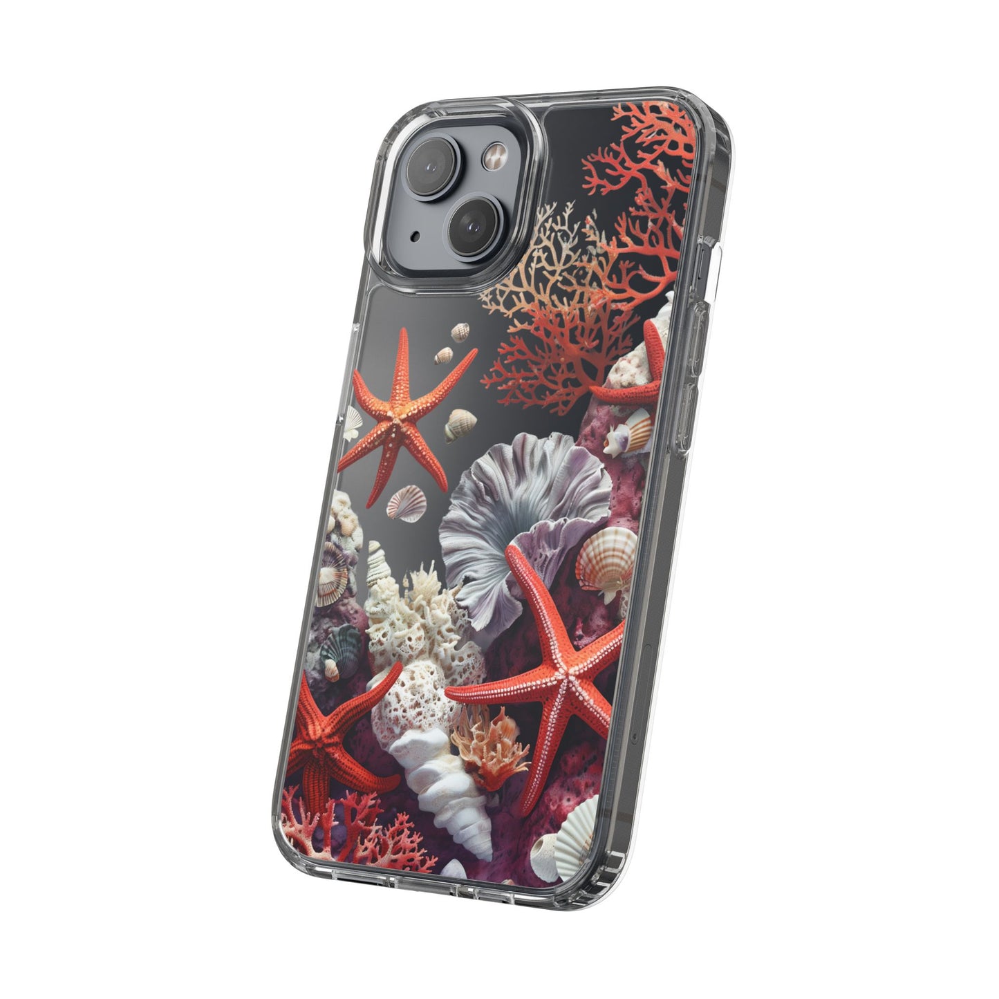 Ocean Coral Clear Phone Case with Starfish Design