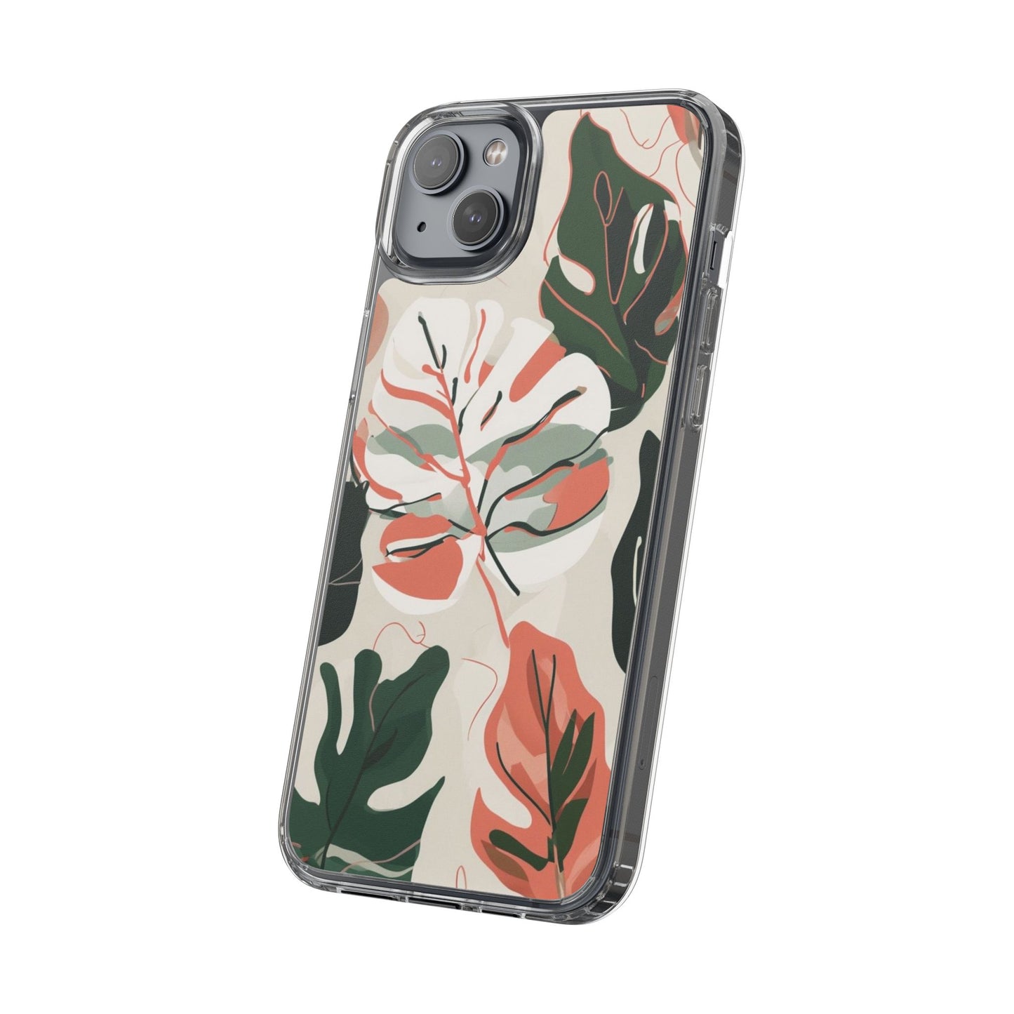 Botanical Clear Phone Case - Nature-Inspired Leaves Design