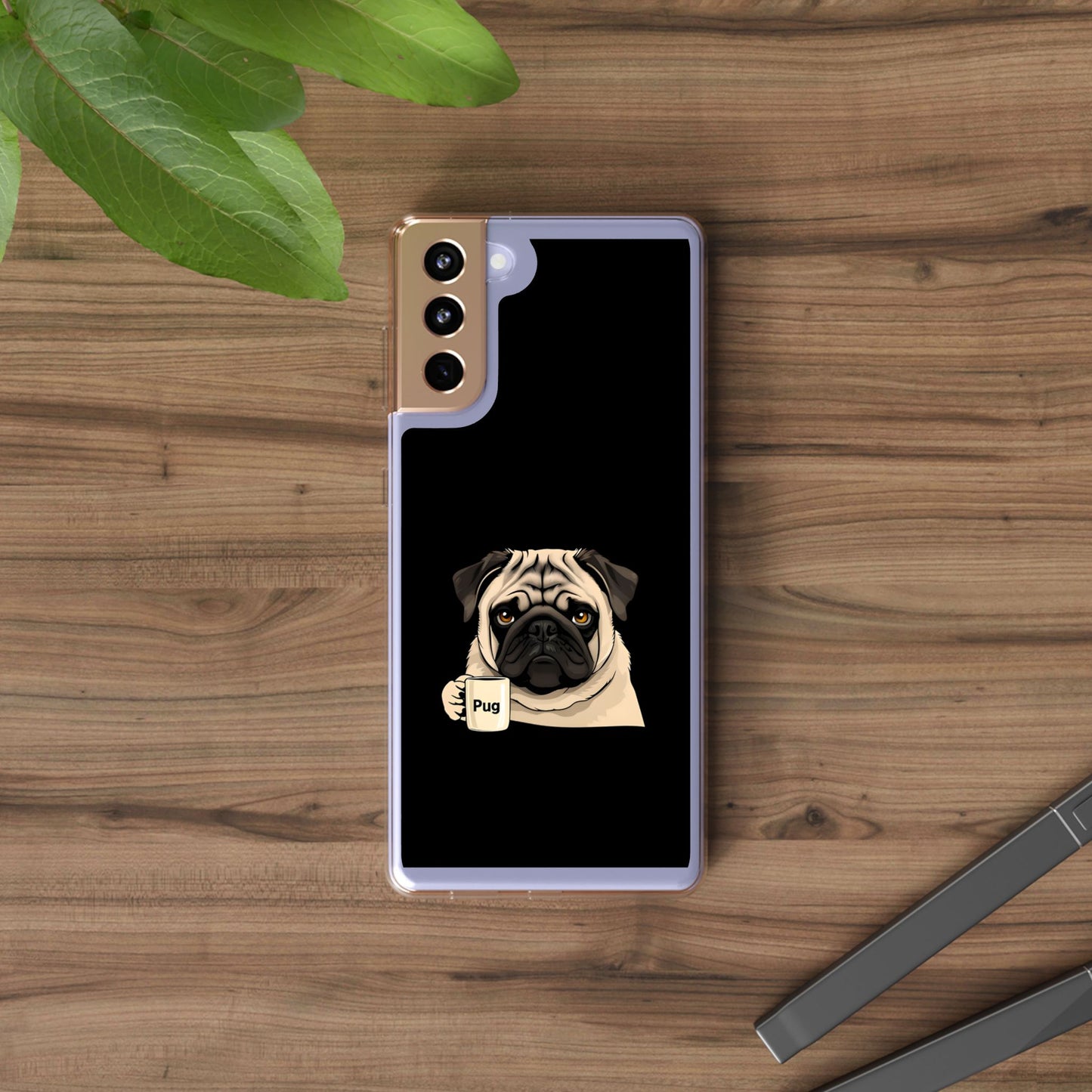 Pug Dog Clear Case with Coffee Mug Design - Cute Phone Cover