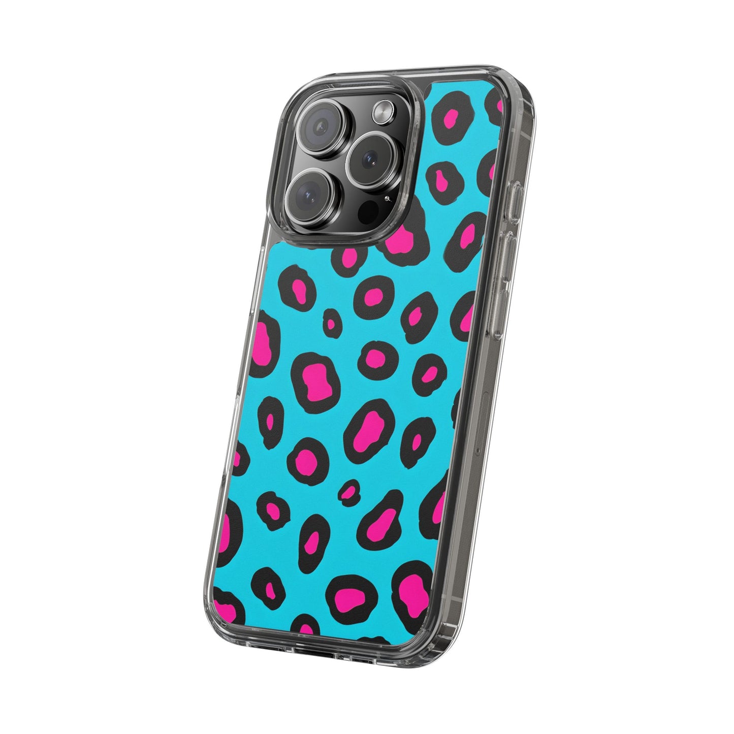 Trendy Clear Phone Case with Pink Leopard Print